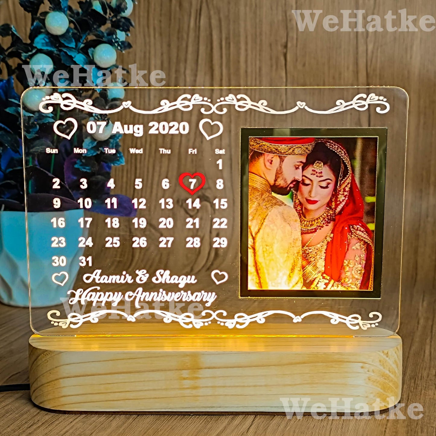 WEHATKE Customized/Personalized 3D Illusion Calendar Photo Frame With Name Date And Photo | Best wedding/Marrige anniversary Gift For Couple, Husband or Wife