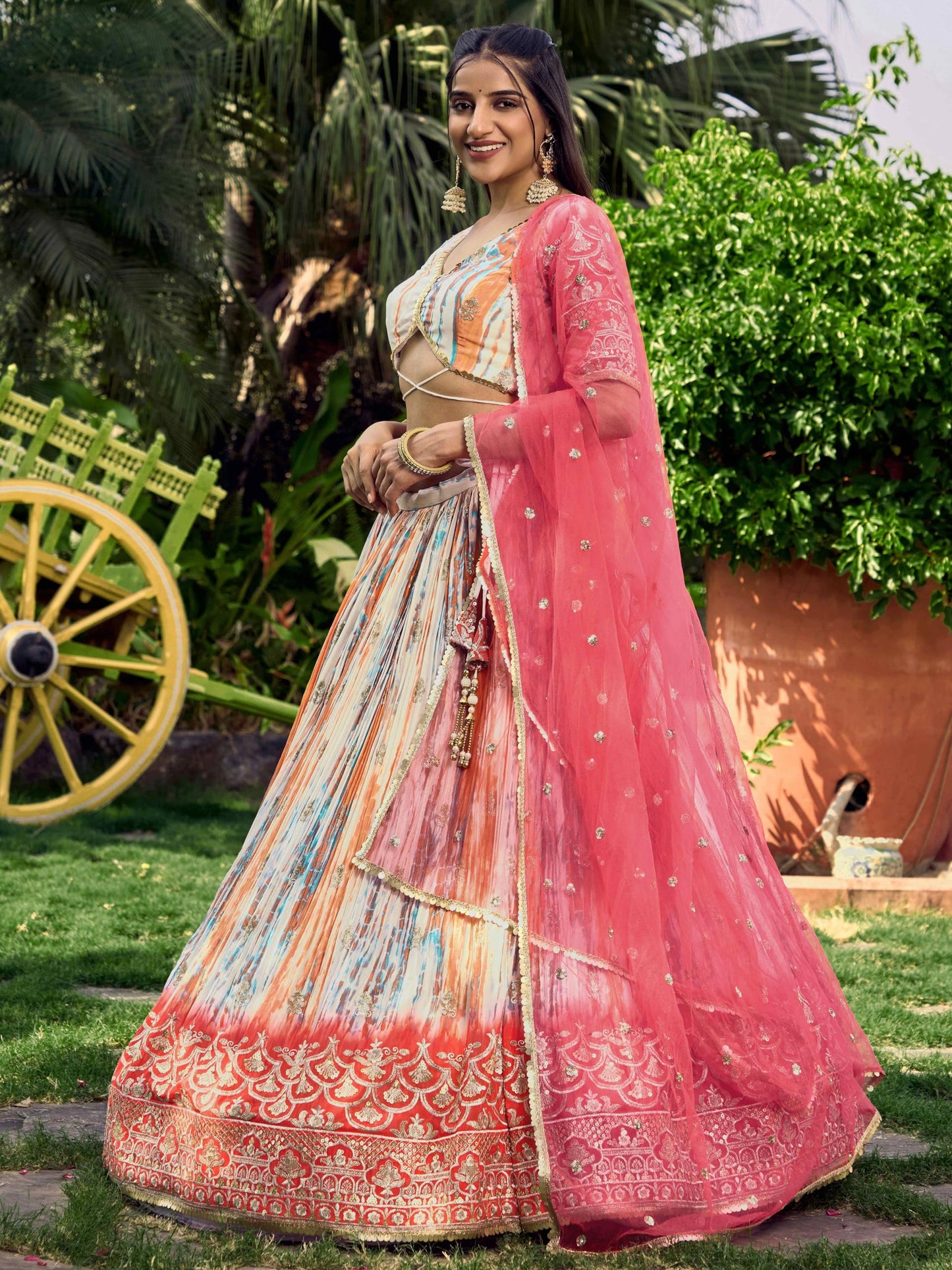 Zeel Clothing Women's Zari Sequins Embroidered Silk Lehenga Choli with Dupatta (5051-Pink-Womens-Lehenga-Choli-Latest; Free Size)