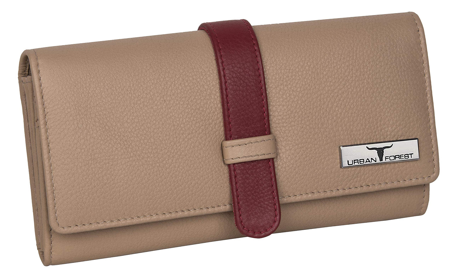 URBAN FOREST Danny Beige/Red Leather Wallet for Women