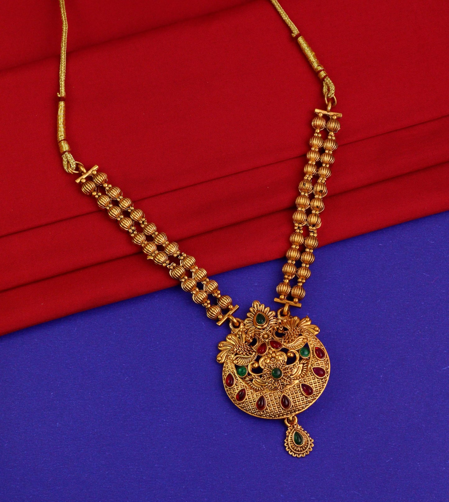 CUTE GOLD Antique Oxidised Plating Necklace With Earring For Women and Girls | Antique Temple Necklace Set for Women & Girls (AN-359)