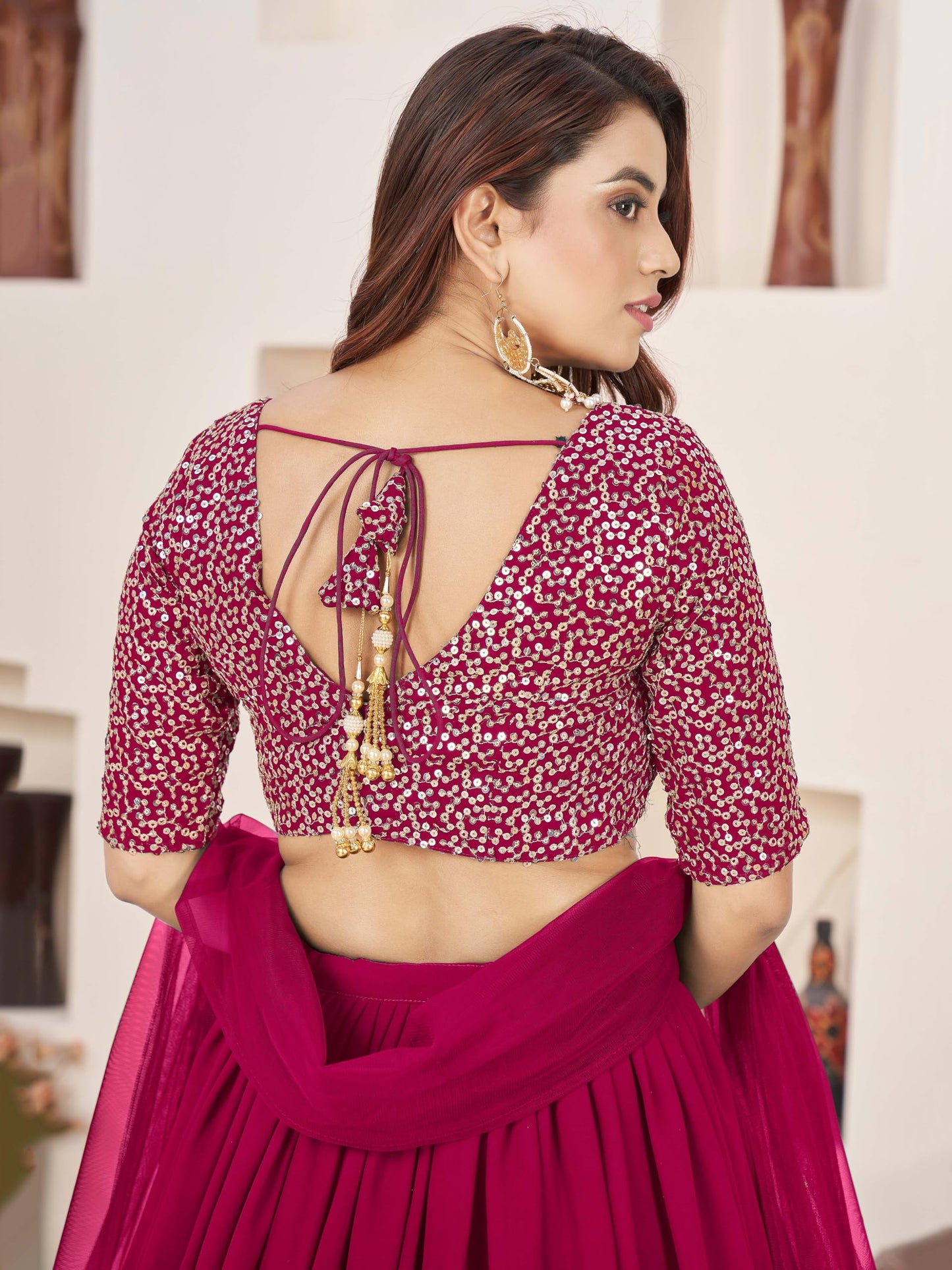 Zeel Clothing Women Georgette Semi-Stitched Sequins Embroidered New Lehenga Choli with Dupatta (5066-Pink- -Lehenga-Choli-Latest; Free Size) (Pink)