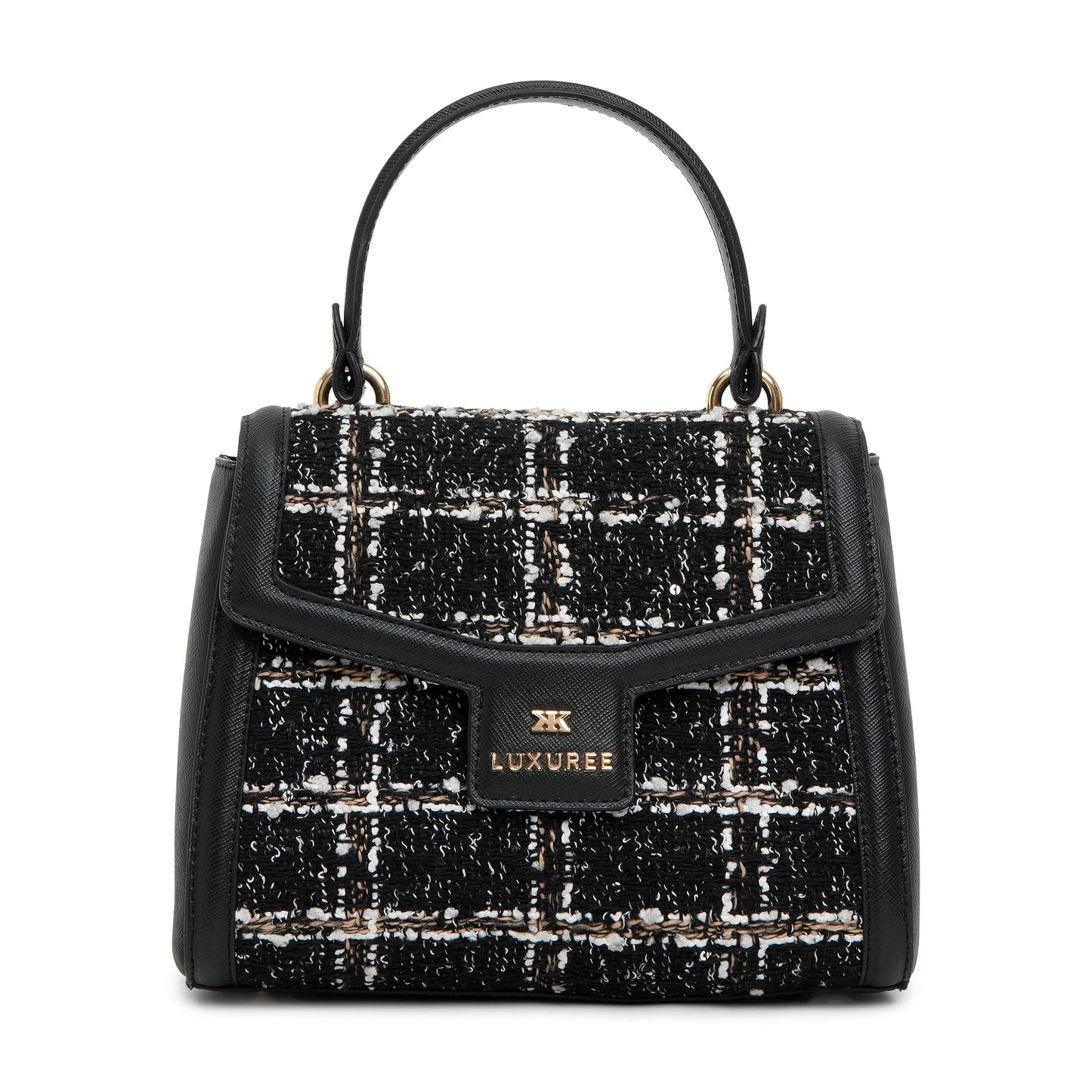 KLEIO Structured Tweed Hand Bag with Top Handle for Women