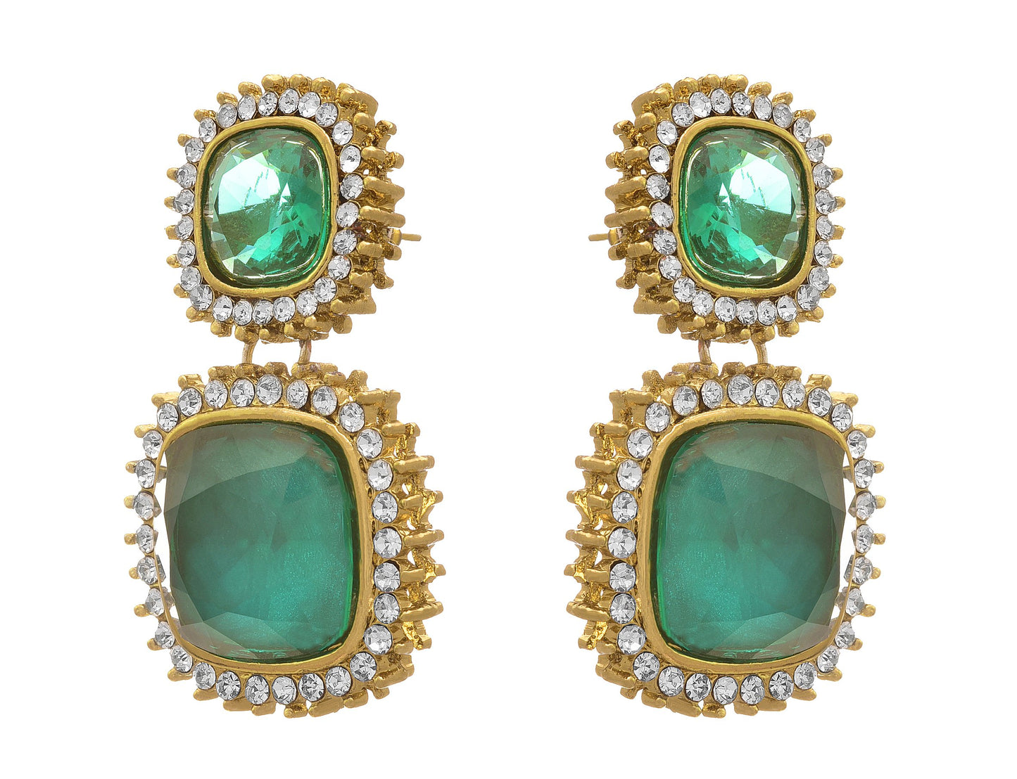 JFL - Fusion Ethnic One Gram Gold Plated Emerald Diamond Design Earring for Women and Girls (Green),Valentine