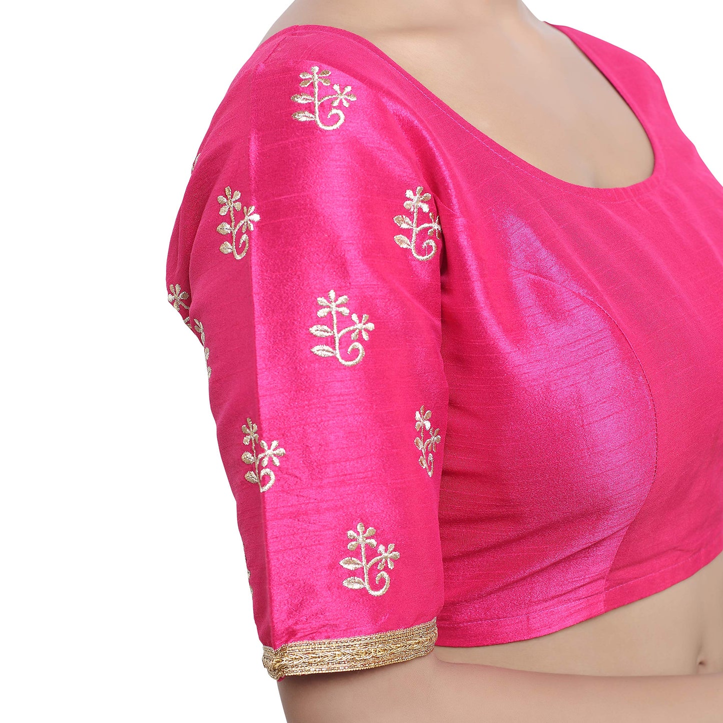 Madhu Fashion Women's Poly Raw Silk Readymade Embroidered Saree Blouse (32, Pink)