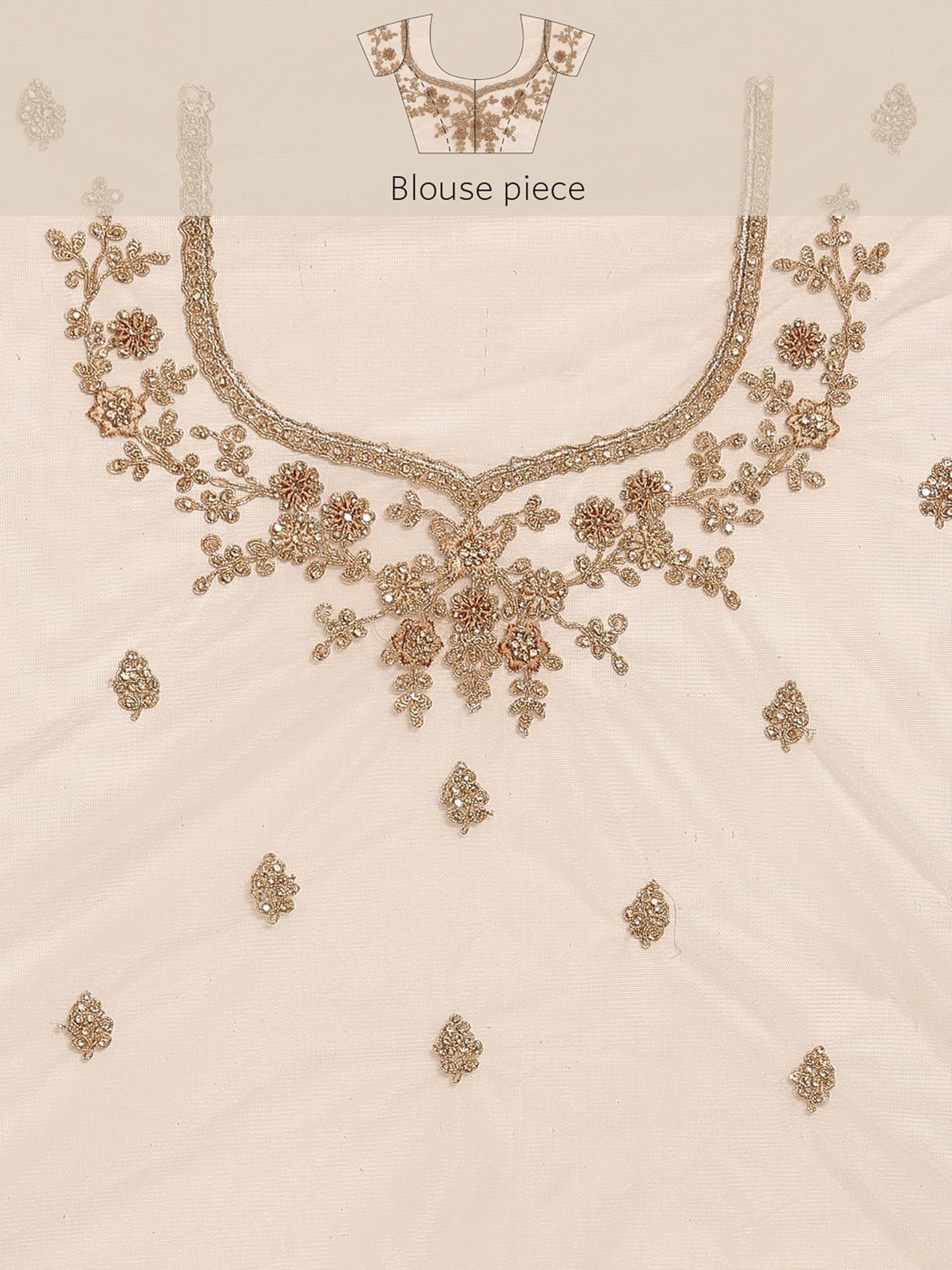 MOHEY Women's Beige Net Embroidered|Stone Work| Saree