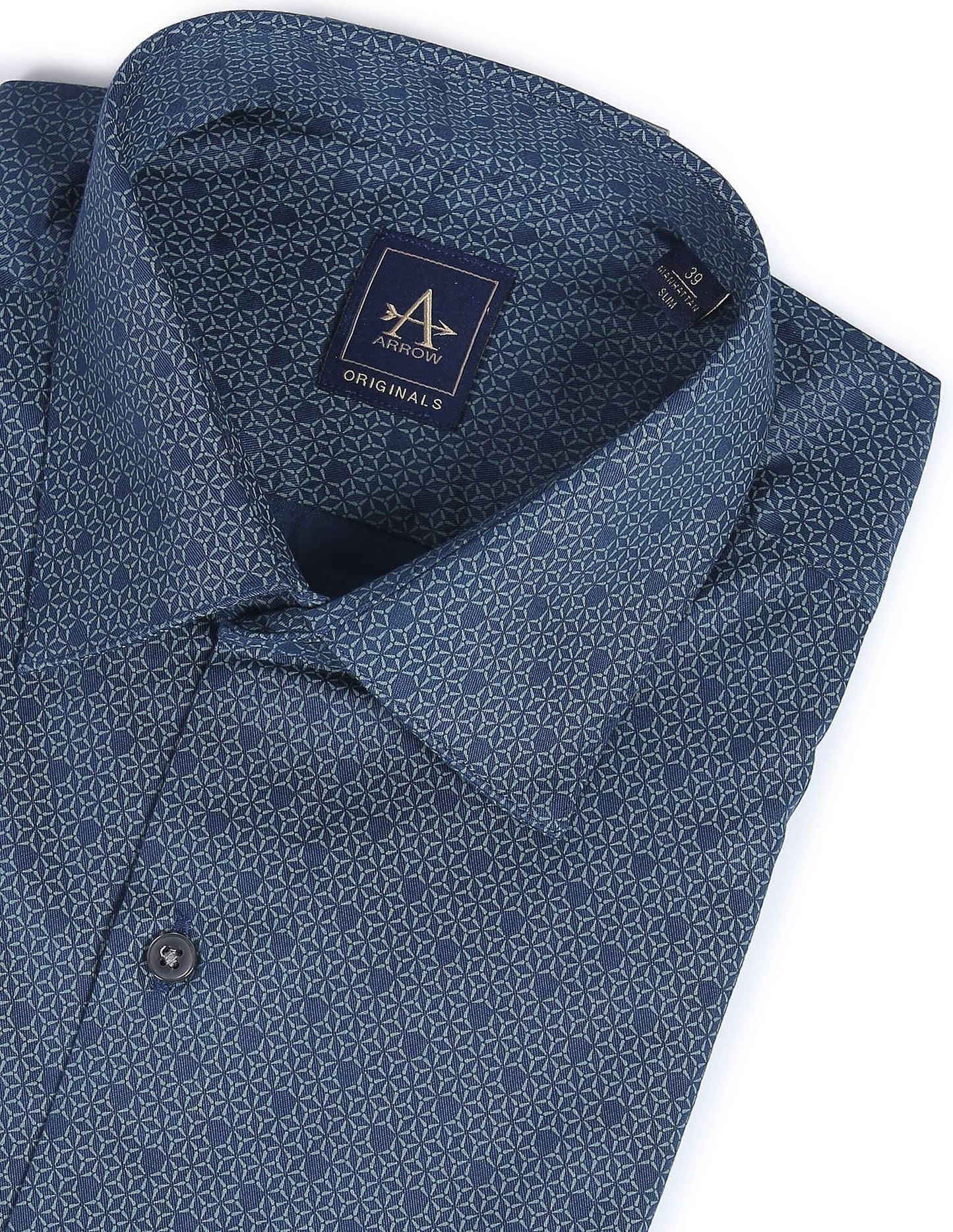 Arrow Printed Slim Fit Twill Formal Shirt Dark Blue