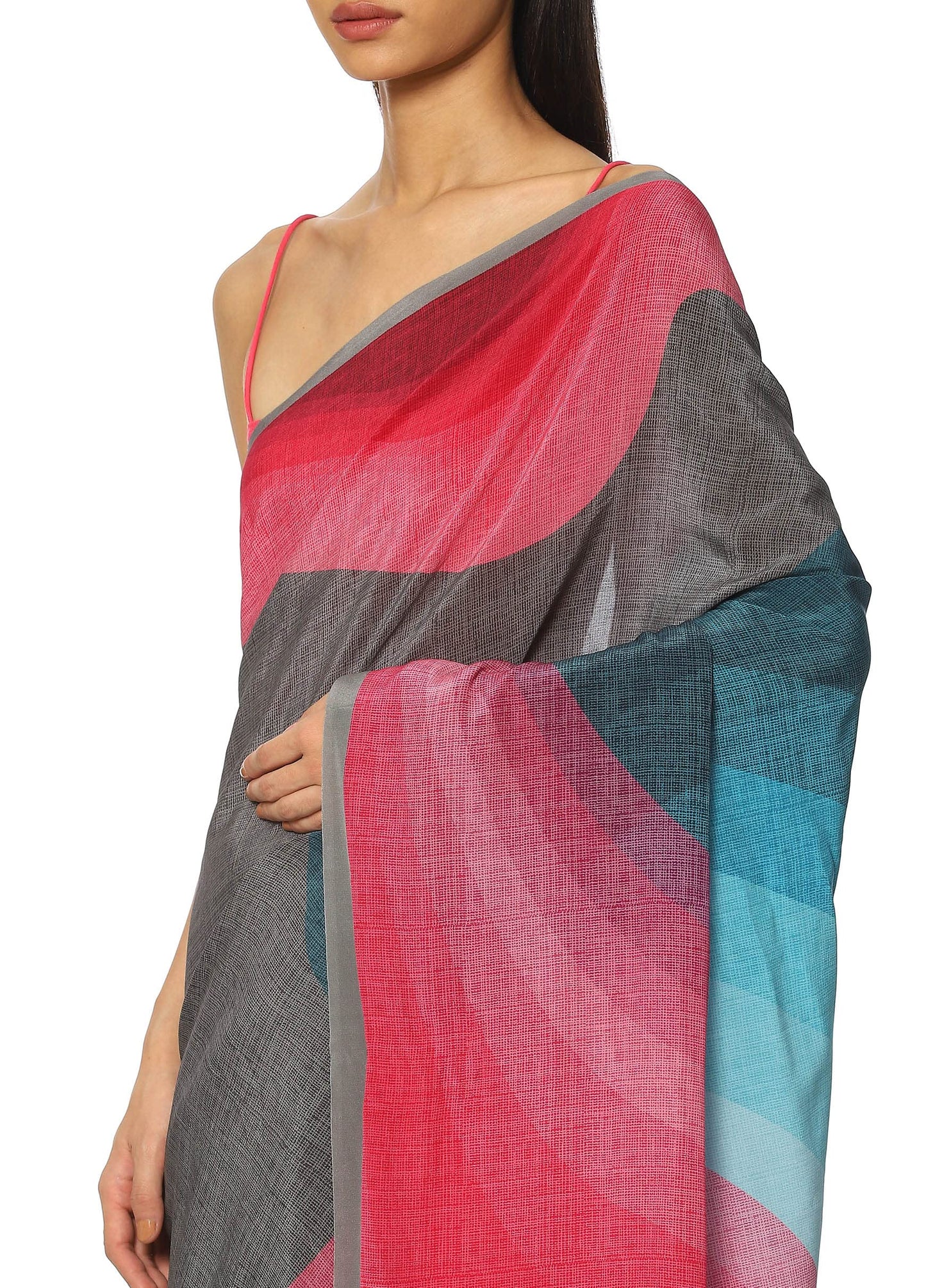 Satya Paul Crepe Grey Medium Printed Silk Saree