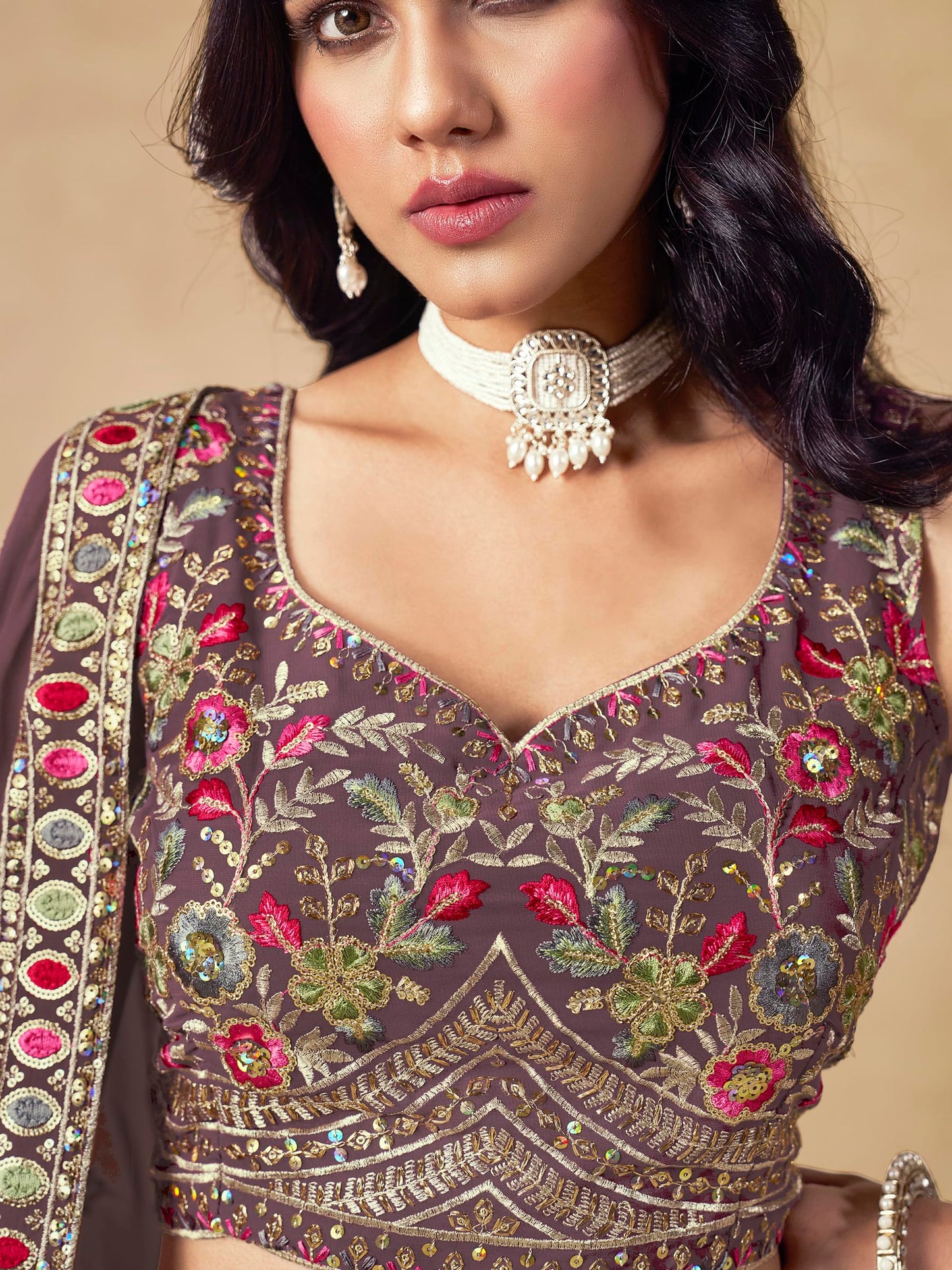 Zeel Clothing Women's Sequins and Thread Embroidered Work Georgette Lehenga Choli With Dupatta (5134-Women-Lehenga-Choli-Latest; Free size) (Light Purple)