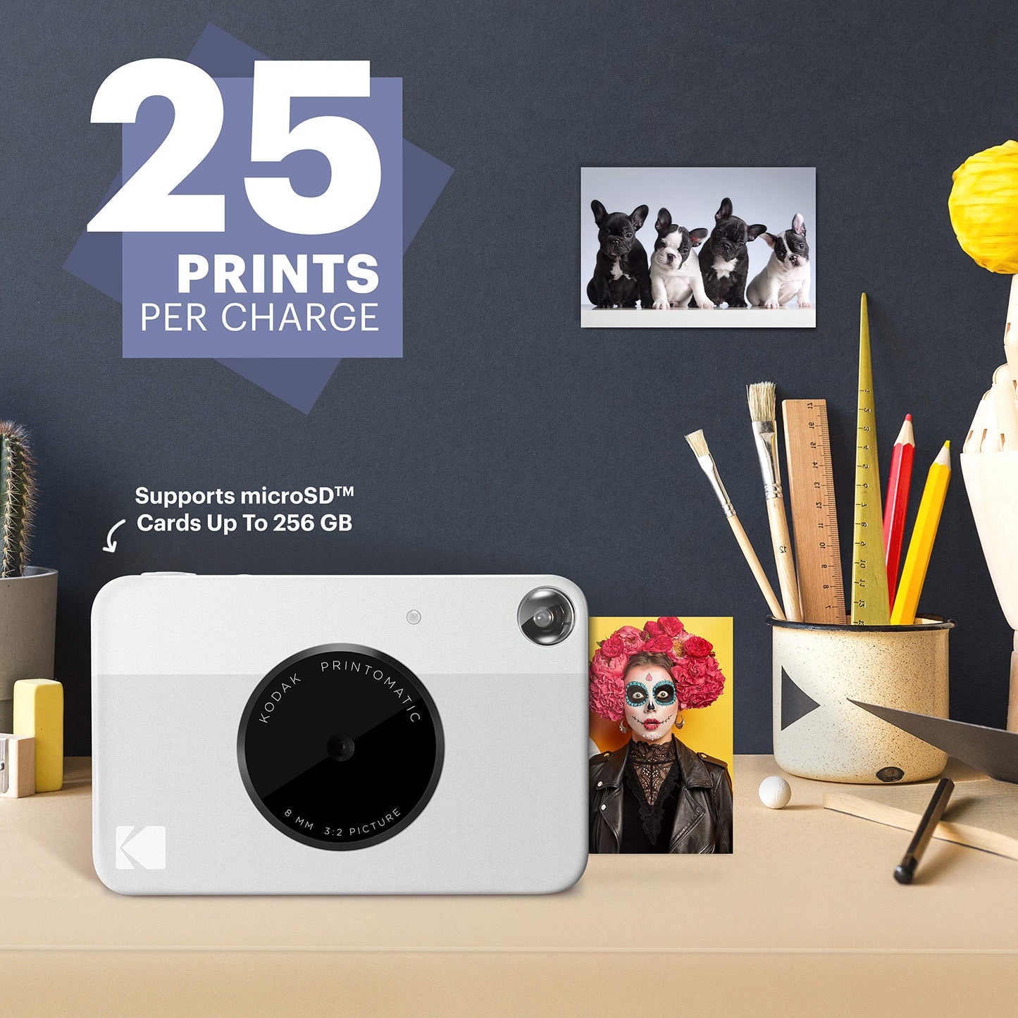 Kodak PRINTOMATIC Digital Instant Print Camera (Grey), Full Color Prints On Zink 2x3 Sticky-Backed Photo Paper - Print Memories Instantly