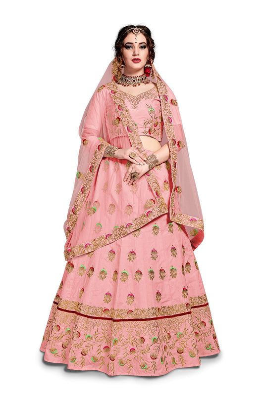 Zeel Clothing Women's Silk Semi stitched Lehenga Choli (7209-Baby Pink_Pink_Free Size)