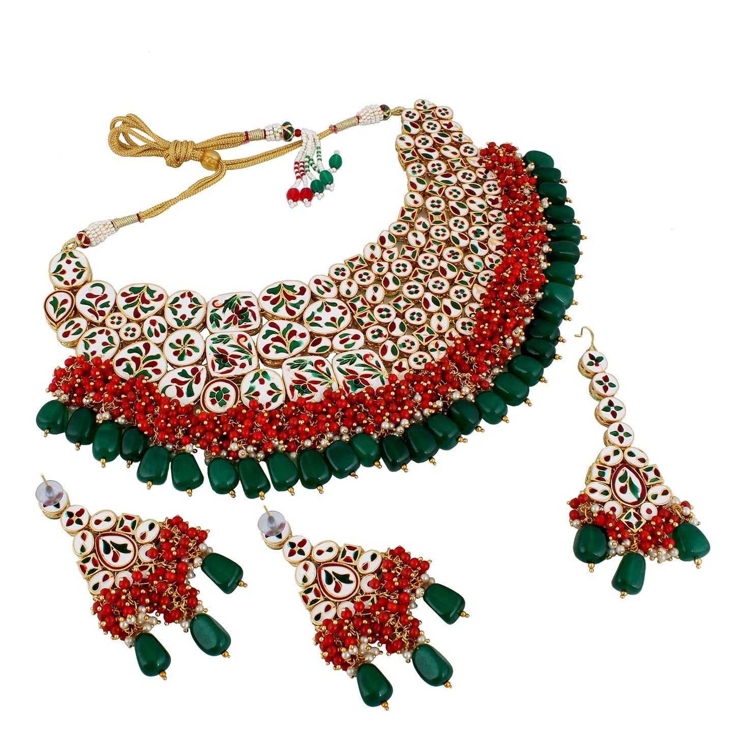Lucky Jewellery Meenakari 18K Gold plated Multi color Uncut dibbi Kundan Combo Necklace Set