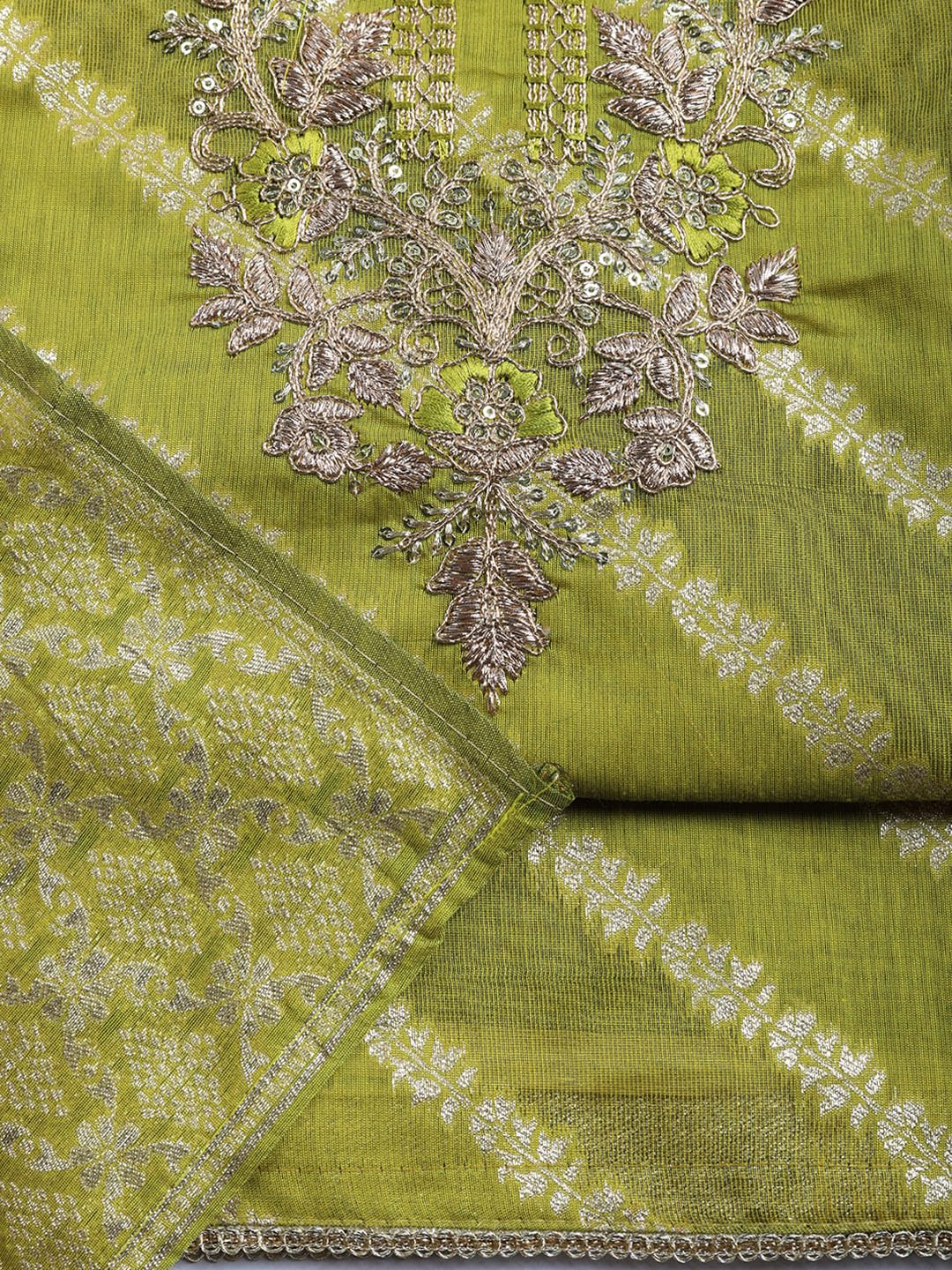 Meena Bazaar Printed Cotton Unstitched Kurta with Bottom & Dupatta