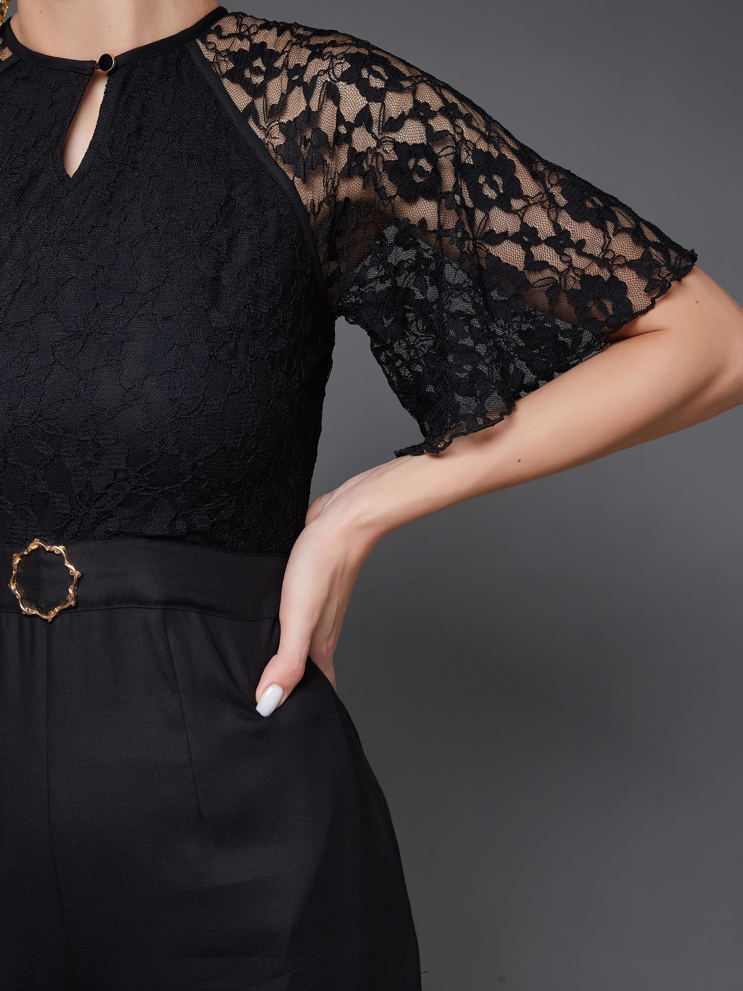 Miss Chase Women's Round Neck Flared Sleeve Floral Raglan Regular Jumpsuit (MCSS23D15-69-668-07, Abyss Black, 2XL)