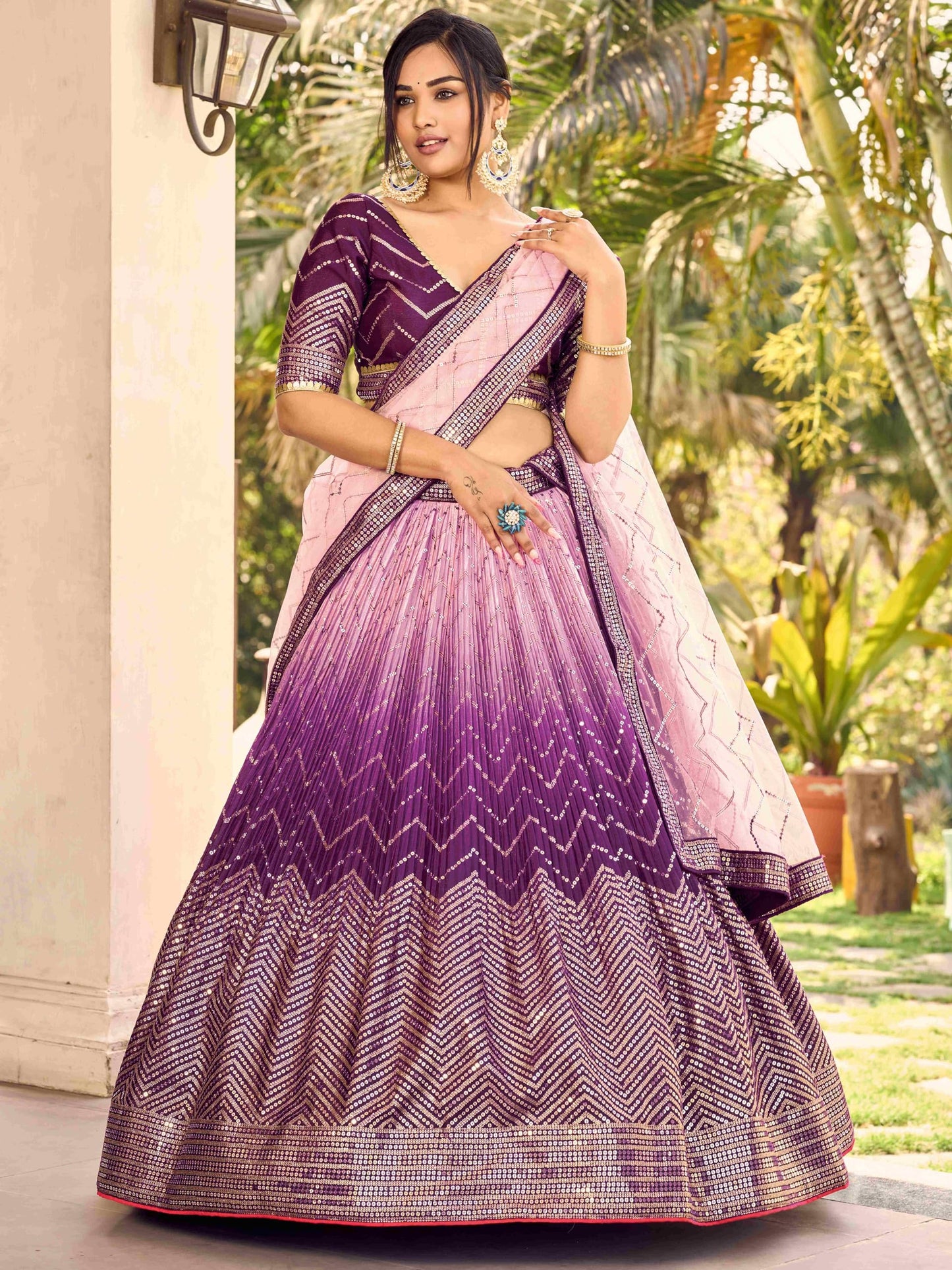 Zeel Clothing Women's Zari & Sequins Embroidered Art Silk New Semi-Stitched Lehenga Choli With Dupatta (5057-Purple-Womens-Lehenga-Choli-Latest; Free Size)