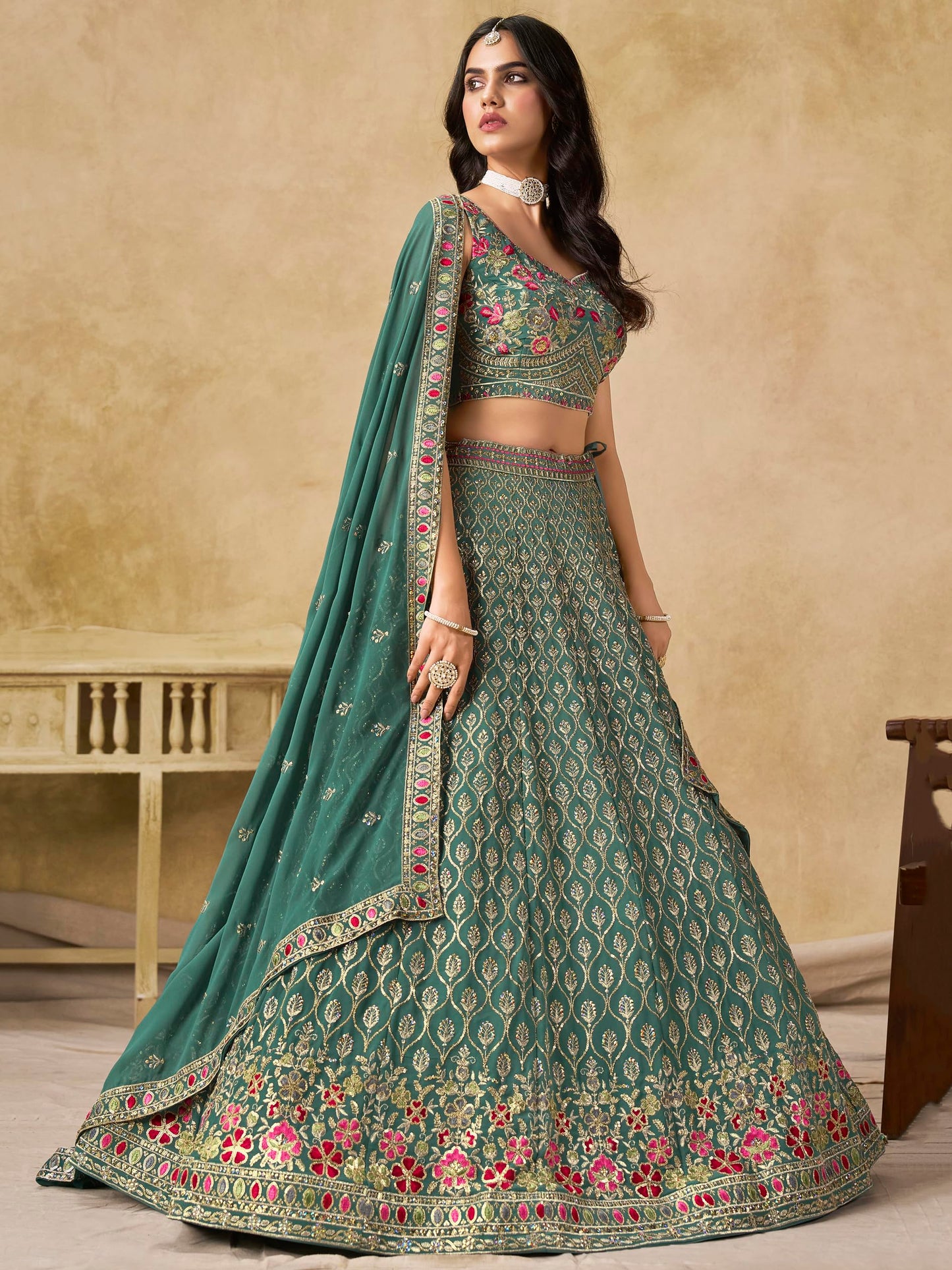 Zeel Clothing Women's Sequins and Thread Embroidered Work Georgette Lehenga Choli With Dupatta (5134-Women-Lehenga-Choli-Latest; Free size) (Blue)