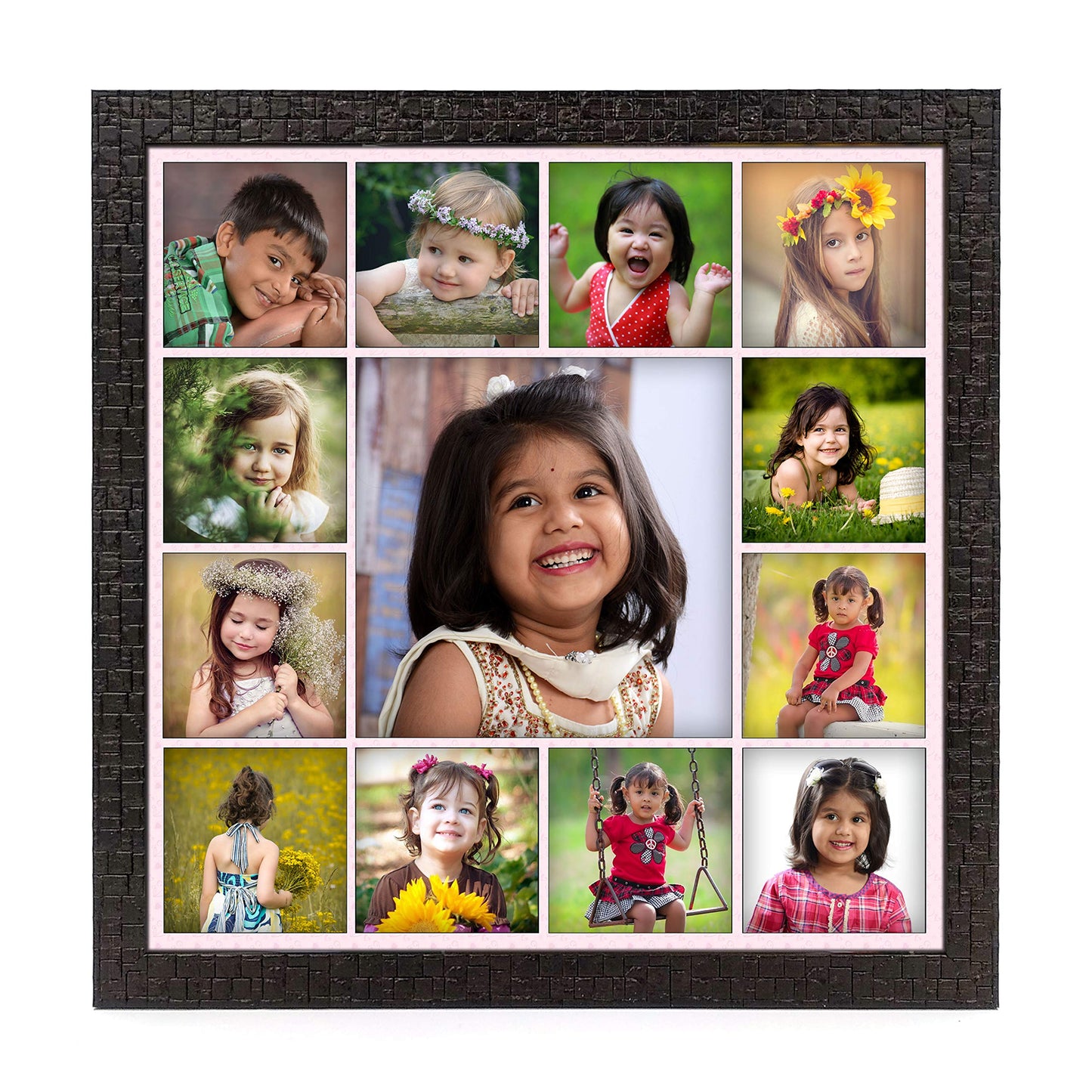 AJANTA ROYAL Customised and Personalized Photo Frame for Wall | Custom Collage Picture Frame with Photo Upload | 13-Photos Wall Hanging Wooden Frame (12 X 12 Inch, Copper Brown)