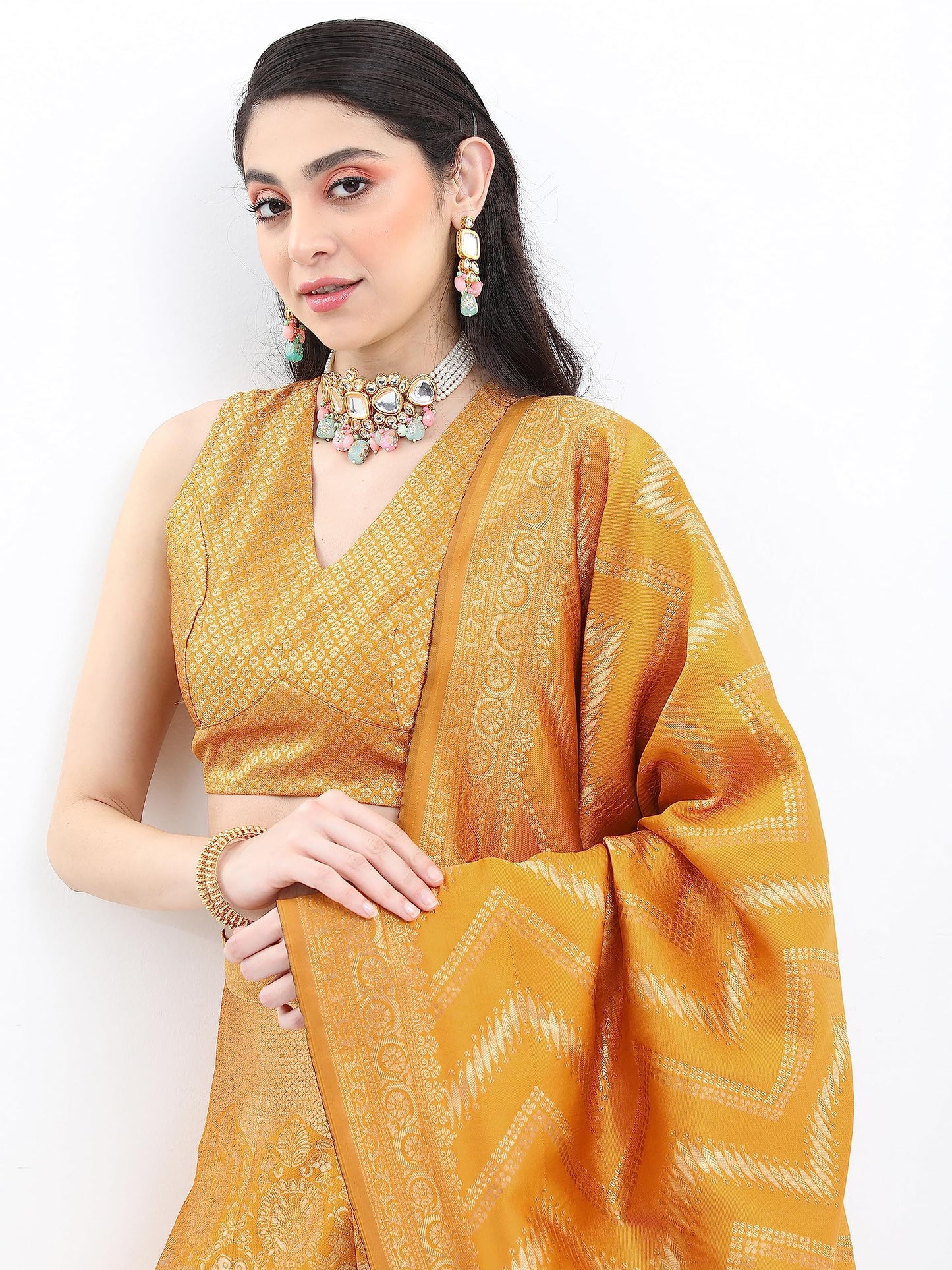KETCH Women's Polyester Ethnic Set (KHK3000710_Yellow_S)