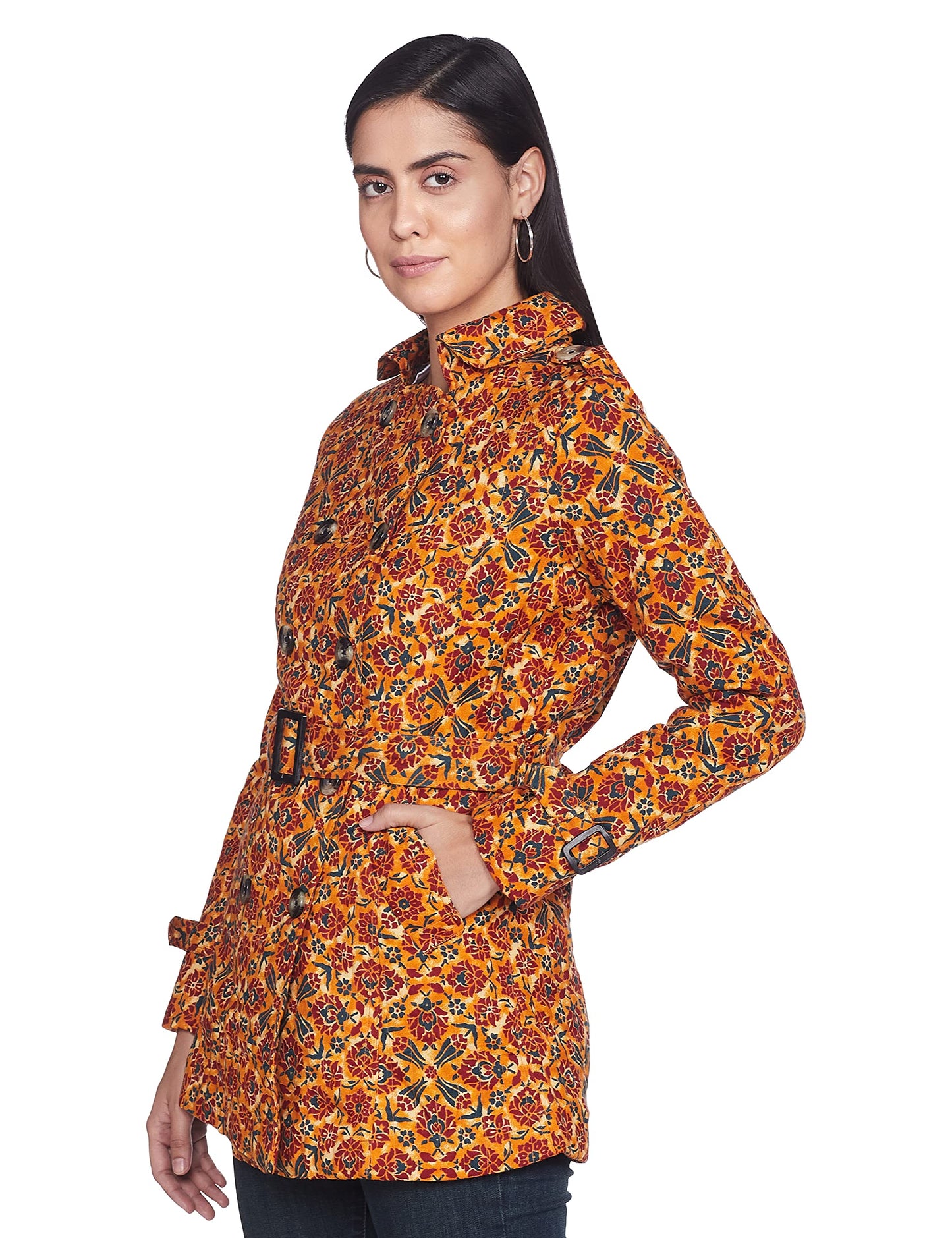Rangriti Women Mustard Cotton And Flex A Line Jacket_34