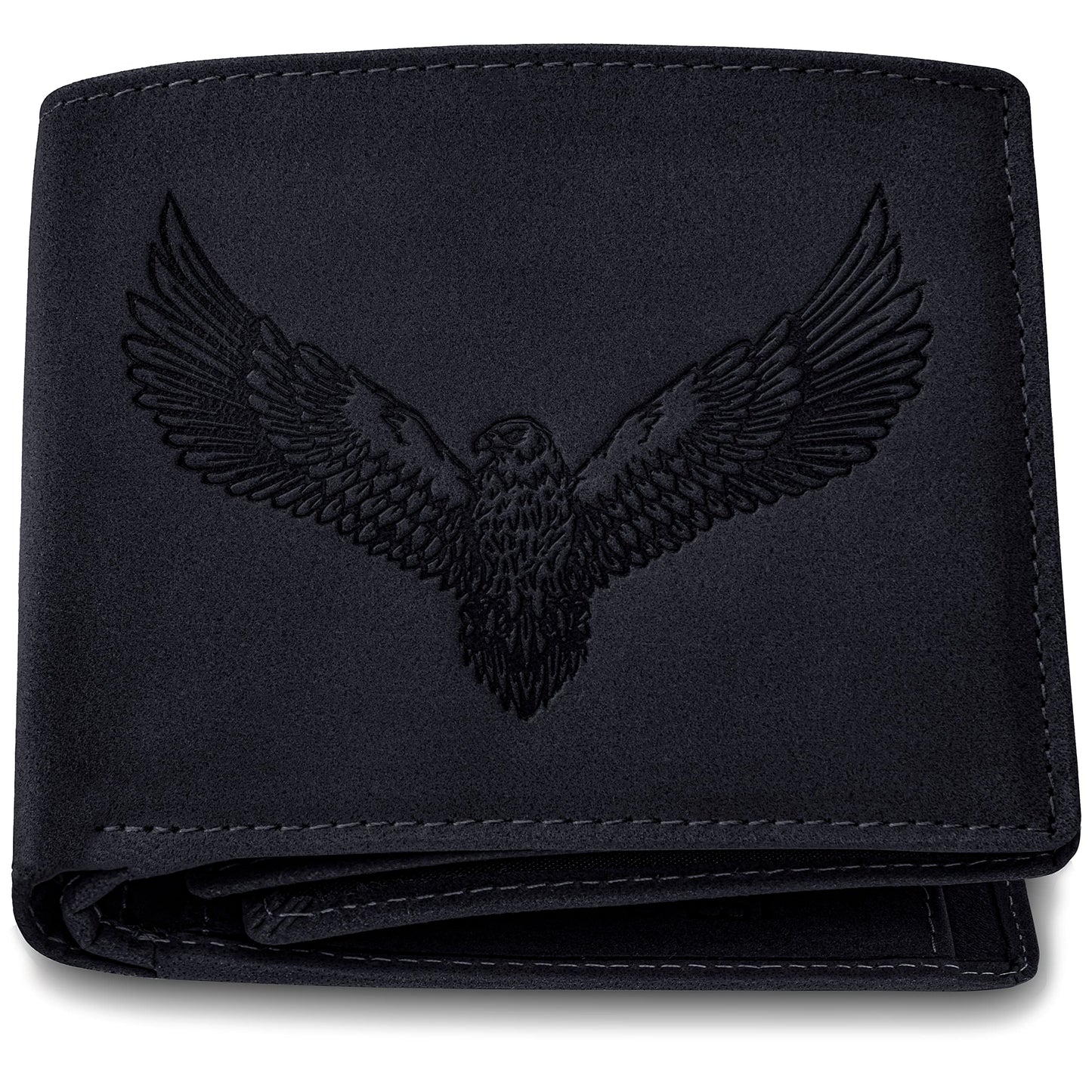 URBAN FOREST Zev Vintage Black Leather Wallet, Black Pen & Keychain Combo Gift Set for Men