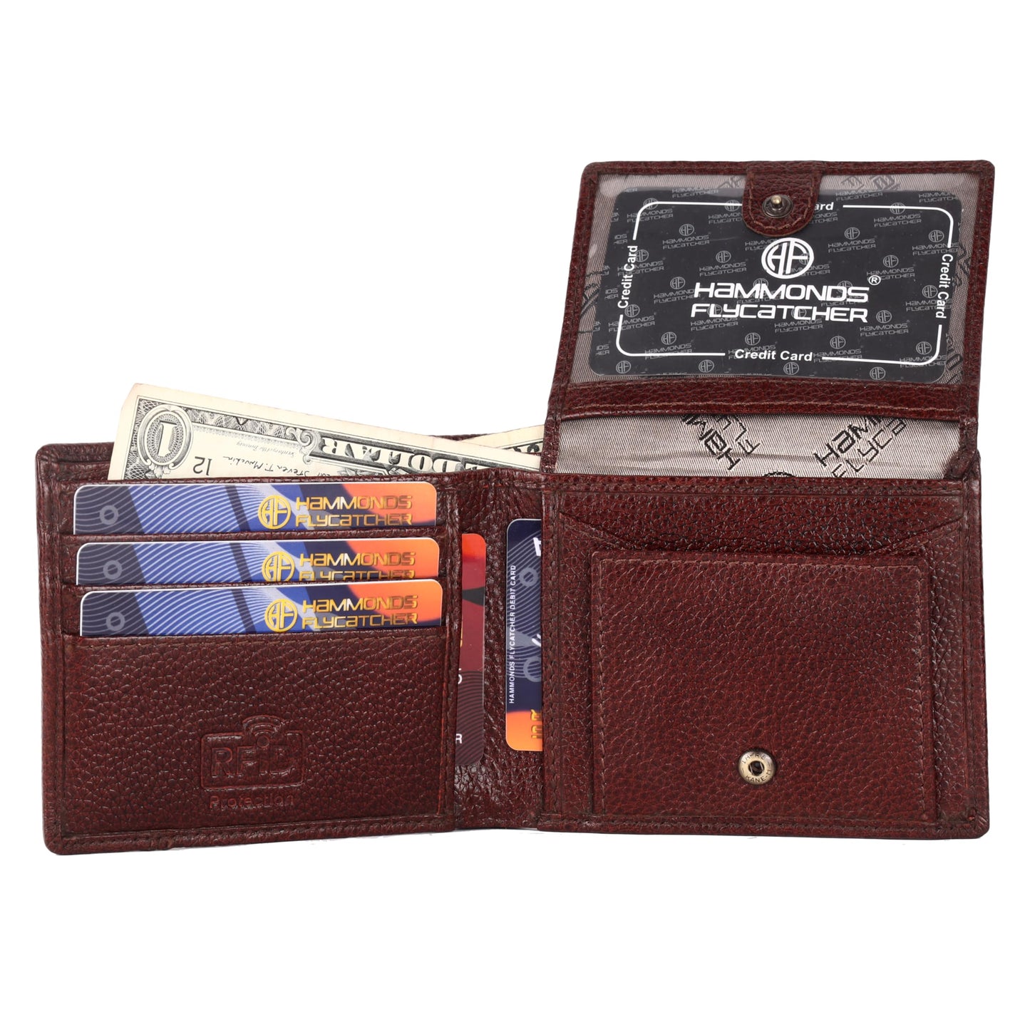 HAMMONDS FLYCATCHER Genuine Leather Wallet for Men, RFID Protected Leather Purse for Men, Money Purse for Men, Bi-Fold Wallet, 6 Card Slots, 1 ID Slots, Coin Pocket, Hidden Pockets - Brown