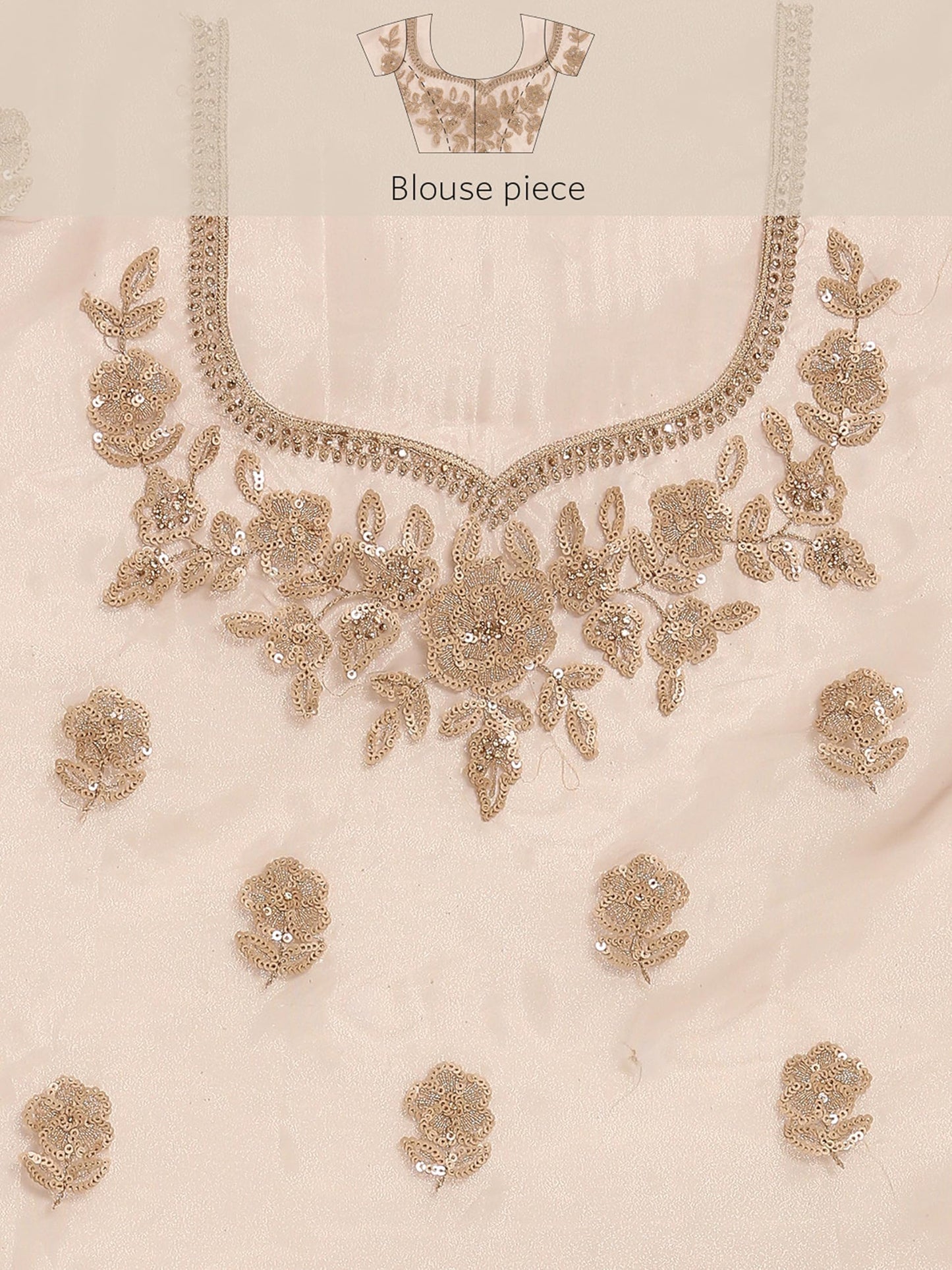 MOHEY Women's Fawn Organza Embroidered Sequins Saree