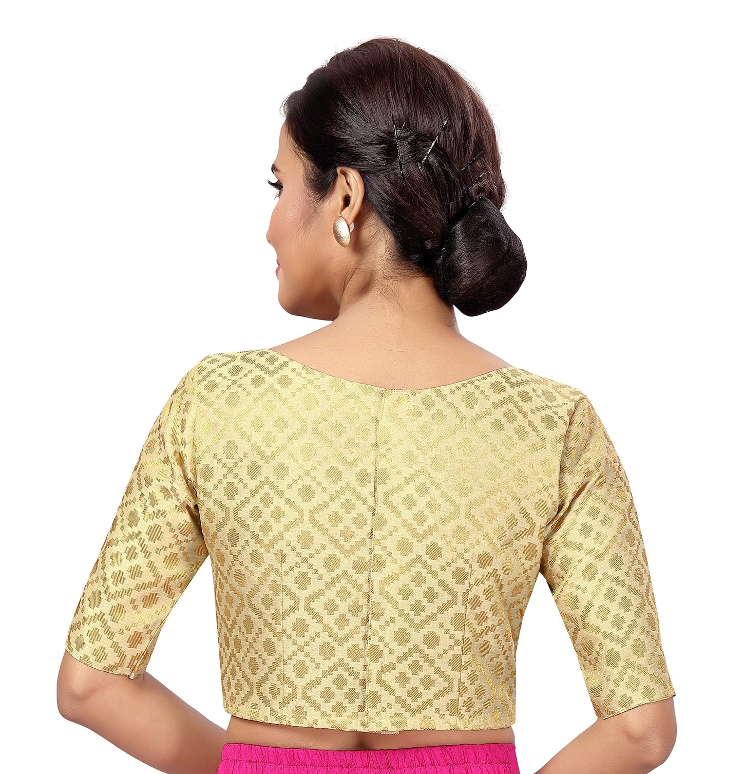 Studio Shringaar Women's Readymade Brocade Elbow Length Sleeves Saree Blouse (Light Gold, 48)