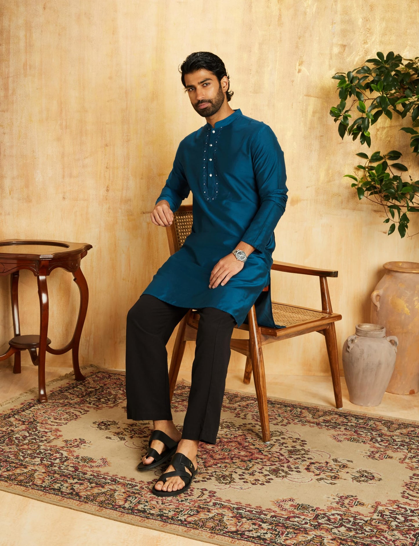 Amazon Brand - Symbol Men's Rayon Knee Length Festive Regular Fit Kurta 41"_Sy-A23-Mna-Fkt-100_Navy_L