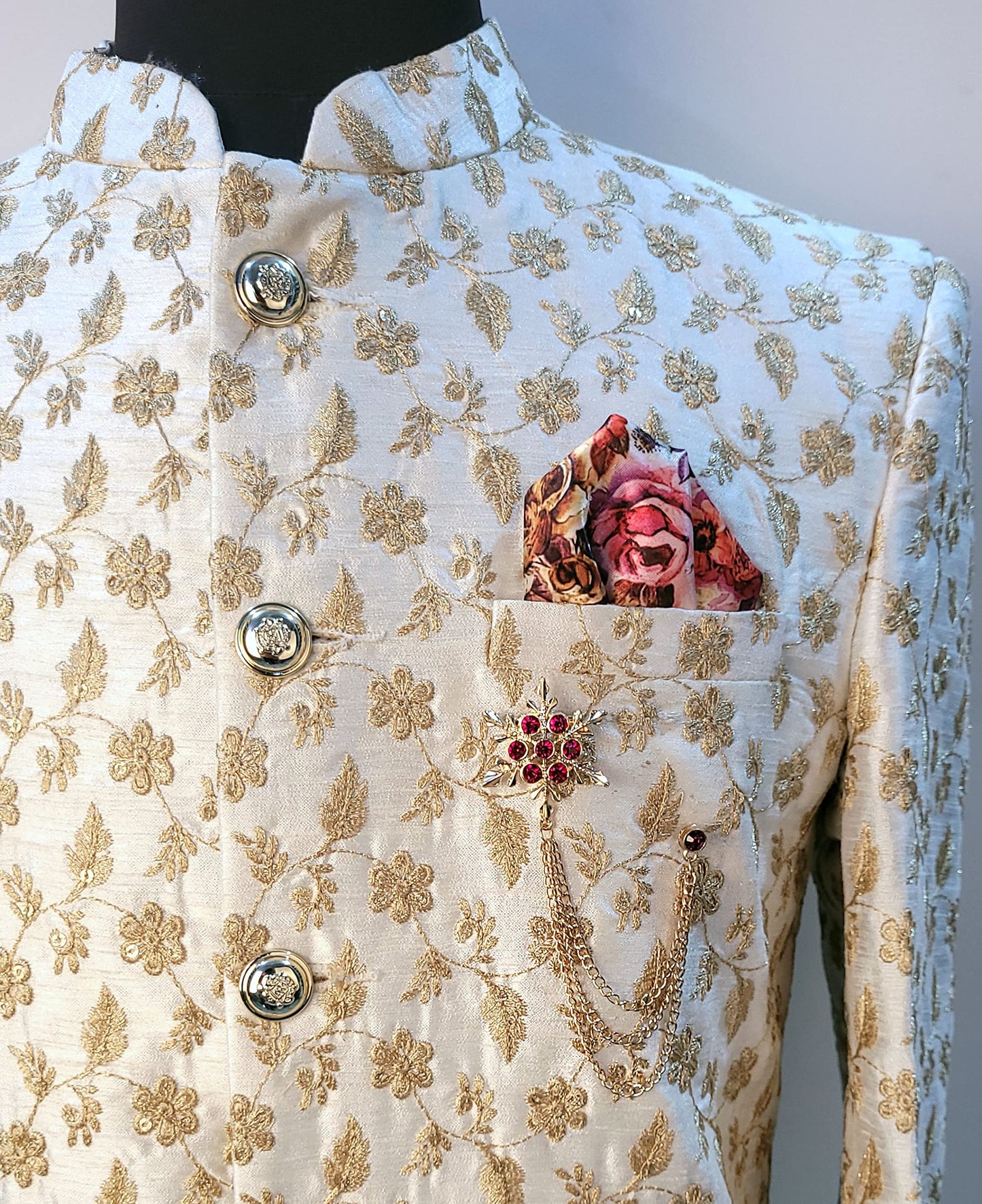 Panjatan Men's Gold Stone Studded Snowflake Brooch with Golden Chain – Elegant Lapel Pin for Suit, Blazer & Coat (Gold)