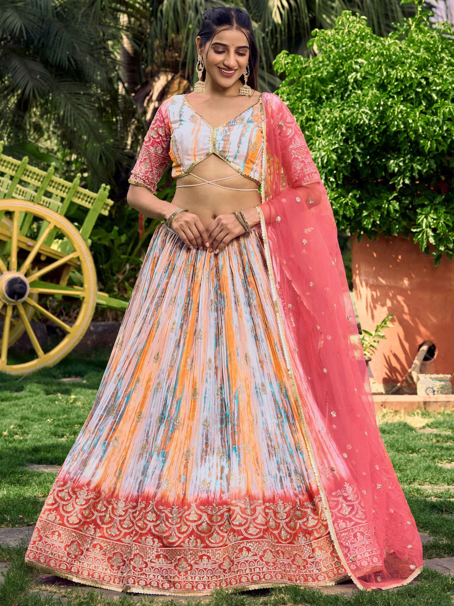 Zeel Clothing Women's Zari Sequins Embroidered Silk Lehenga Choli with Dupatta (5051-Pink-Womens-Lehenga-Choli-Latest; Free Size)