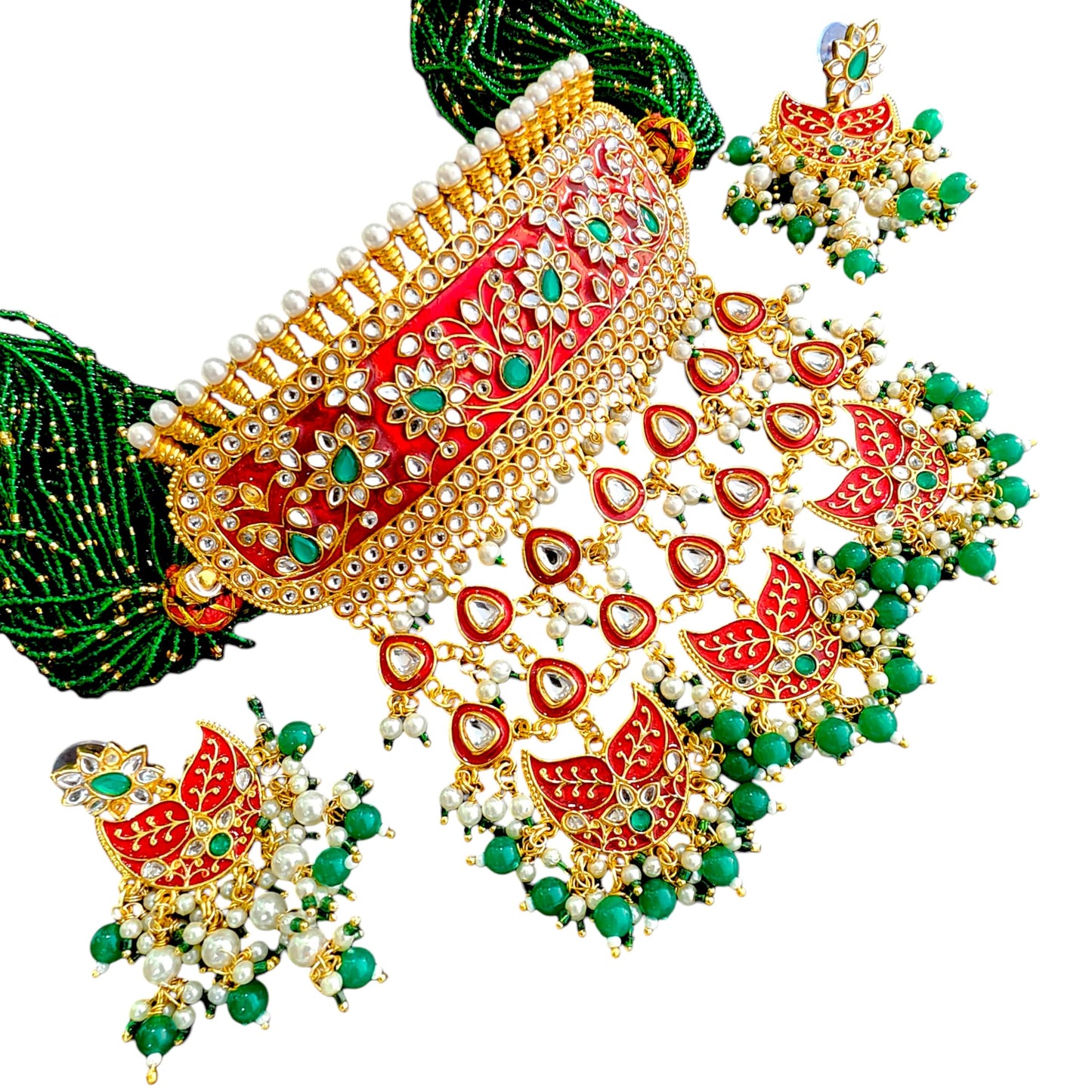 RAJASTHANI GAHANA Traditional Kundan Aad Necklace Jewellery Set with Earrings & Pearl Beads | Meenakari Bridal Choker Set for Women & Girls