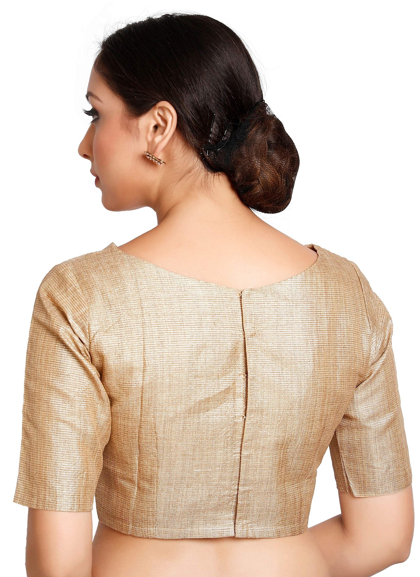 Studio Shringaar Women's Readymade Golden Beign Polyester Saree Blouse with Short Sleeves (Gold, 38)