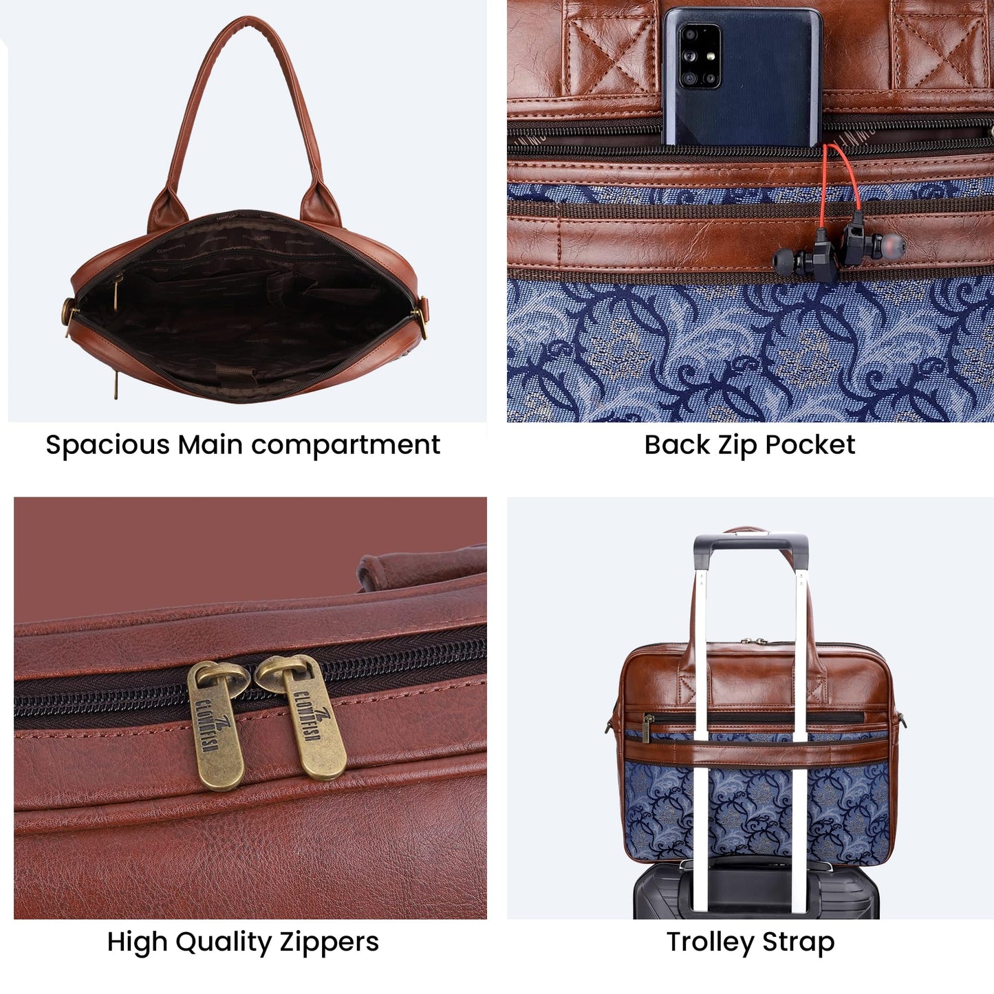 THE CLOWNFISH Deborah series 15.6 inch Laptop Bag For Women Tapestry Fabric & Faux Leather Office Bag Briefcase Messenger Sling Handbag Business Bag (Blue-Floral)