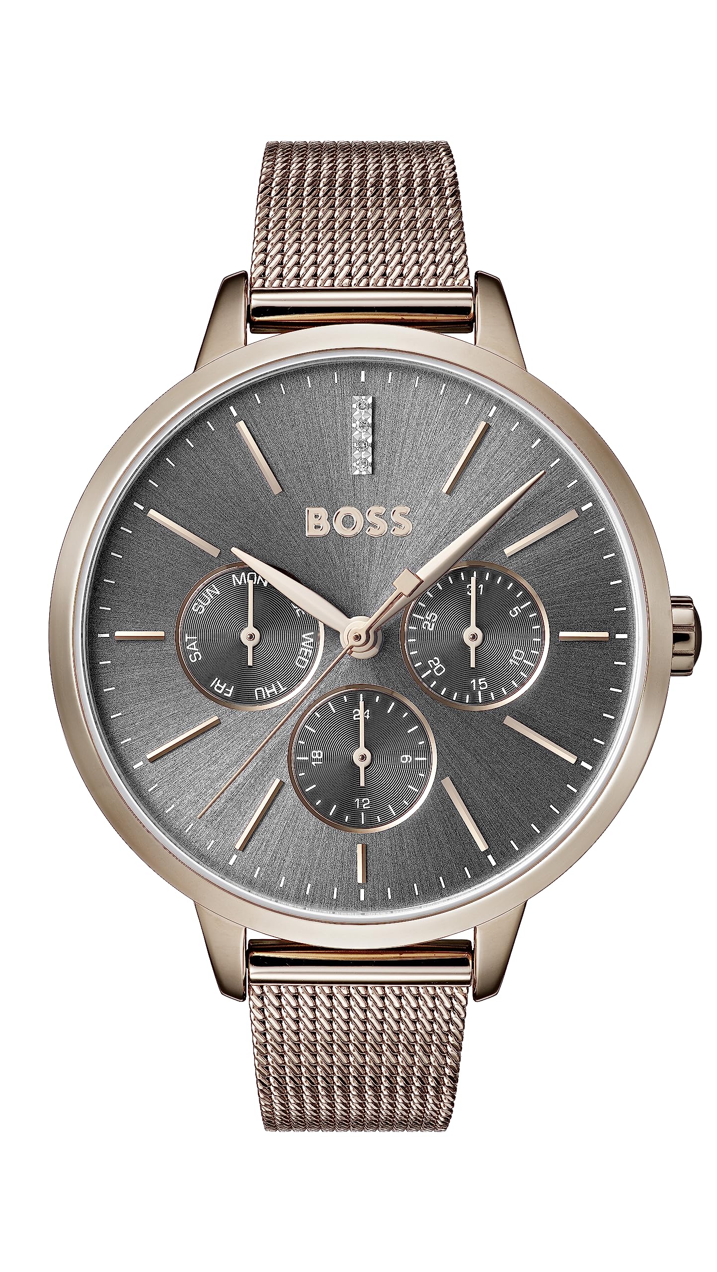 Boss Hugo Stainless Steel Analog Grey Dial Women's Watch-1502424, Band_Brown