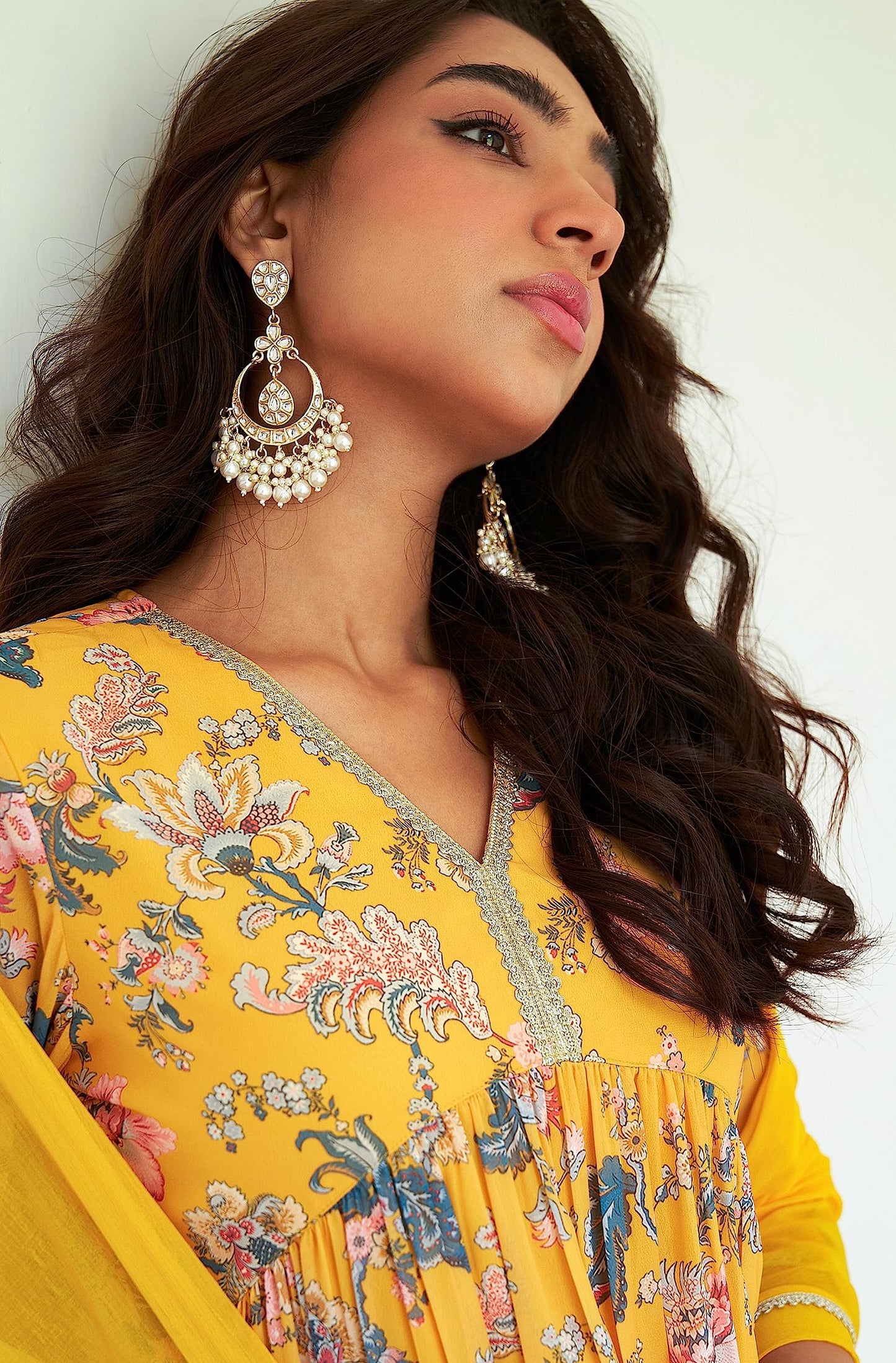 Janasya Women's Yellow Georgette Digital Floral Printed Kurta with Sharara and Dupatta(SET754-KR-SHA-R-XL)