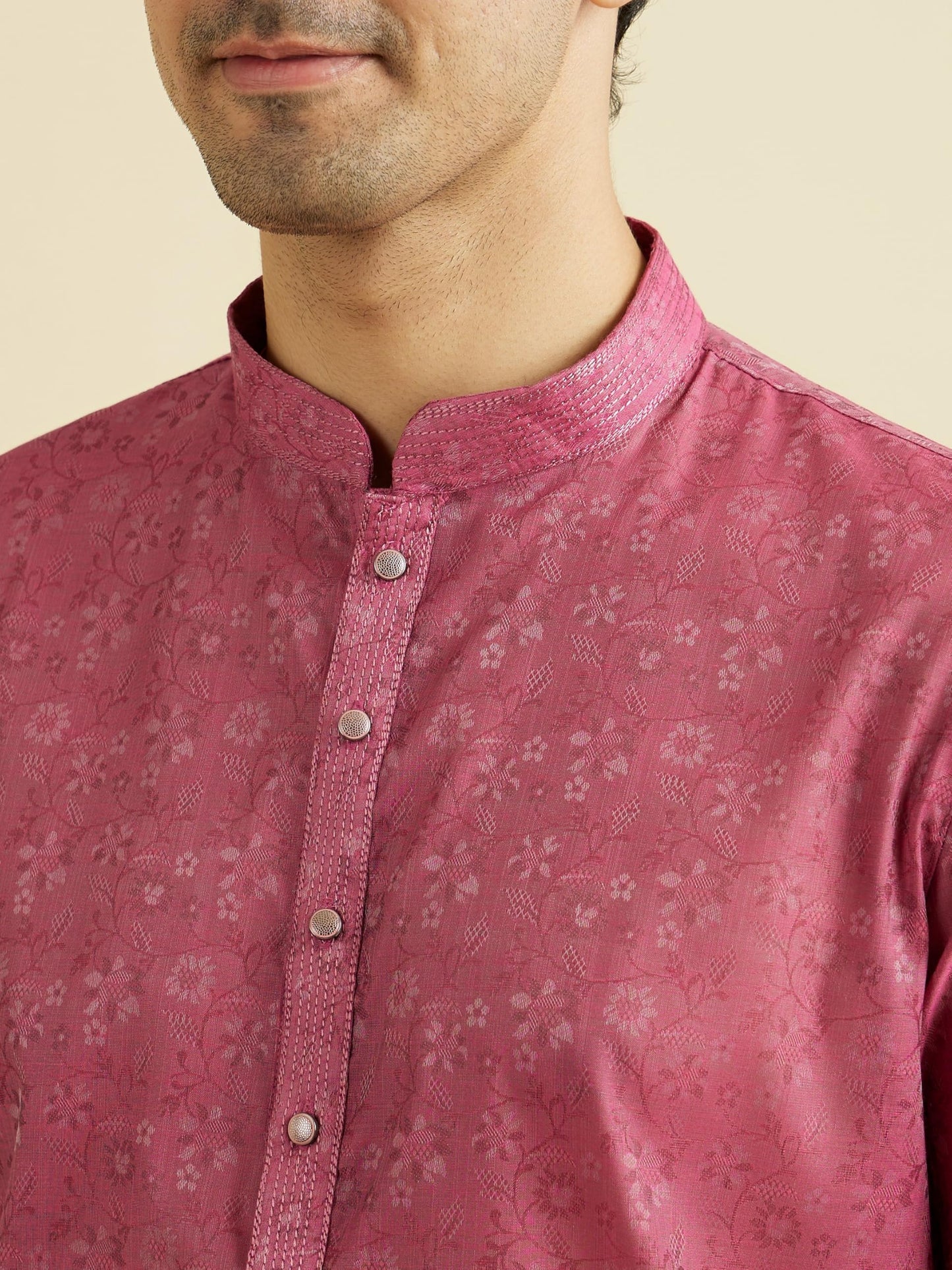 Manyavar Men's Cotton Blend Self Design Kurta Pyjama Set (2pcs)