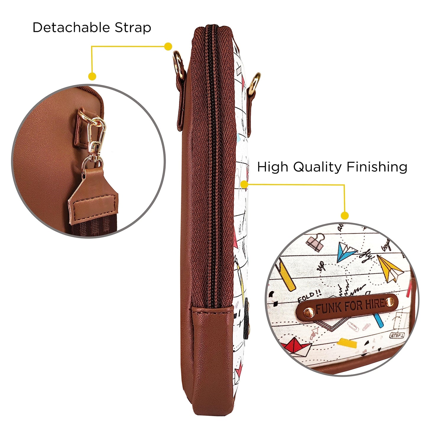 Funk For Hire Womens Leatherette Origami Printed Mobile Holder Sling Bag - White And Brown