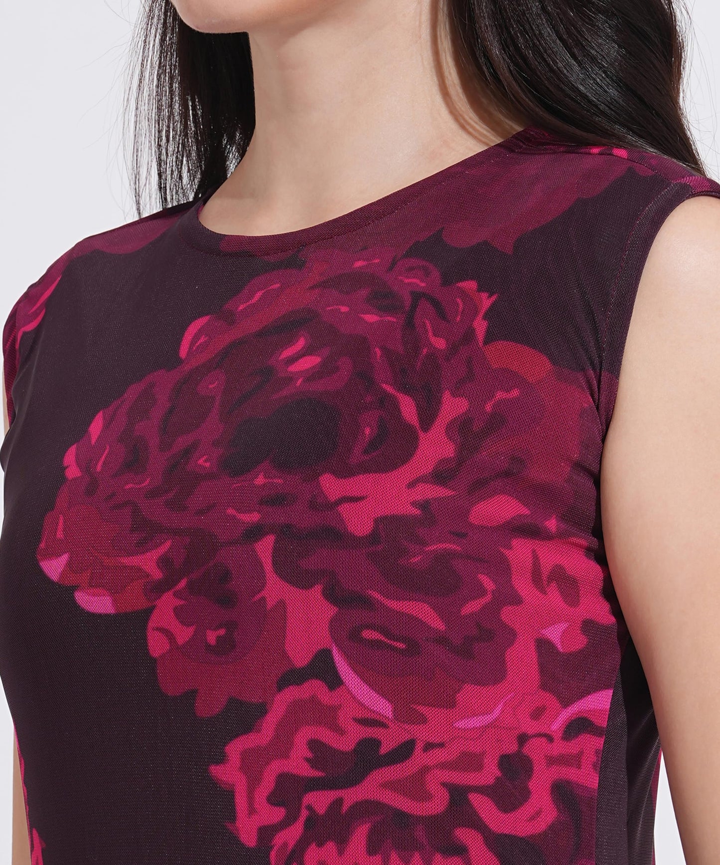 Masalli Fashion Women's Wine Floral Printed Bodycon Dress