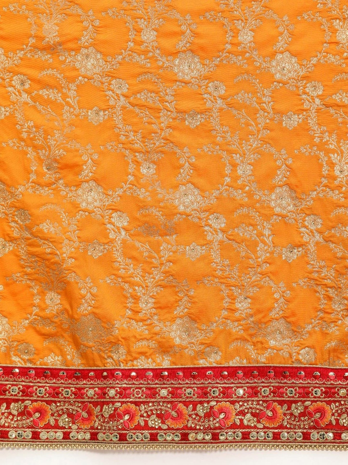 TRENDMALLS Women's Pure Silk Embroidery Saree with Unstitch Blouse Piece (K1113-Orange)