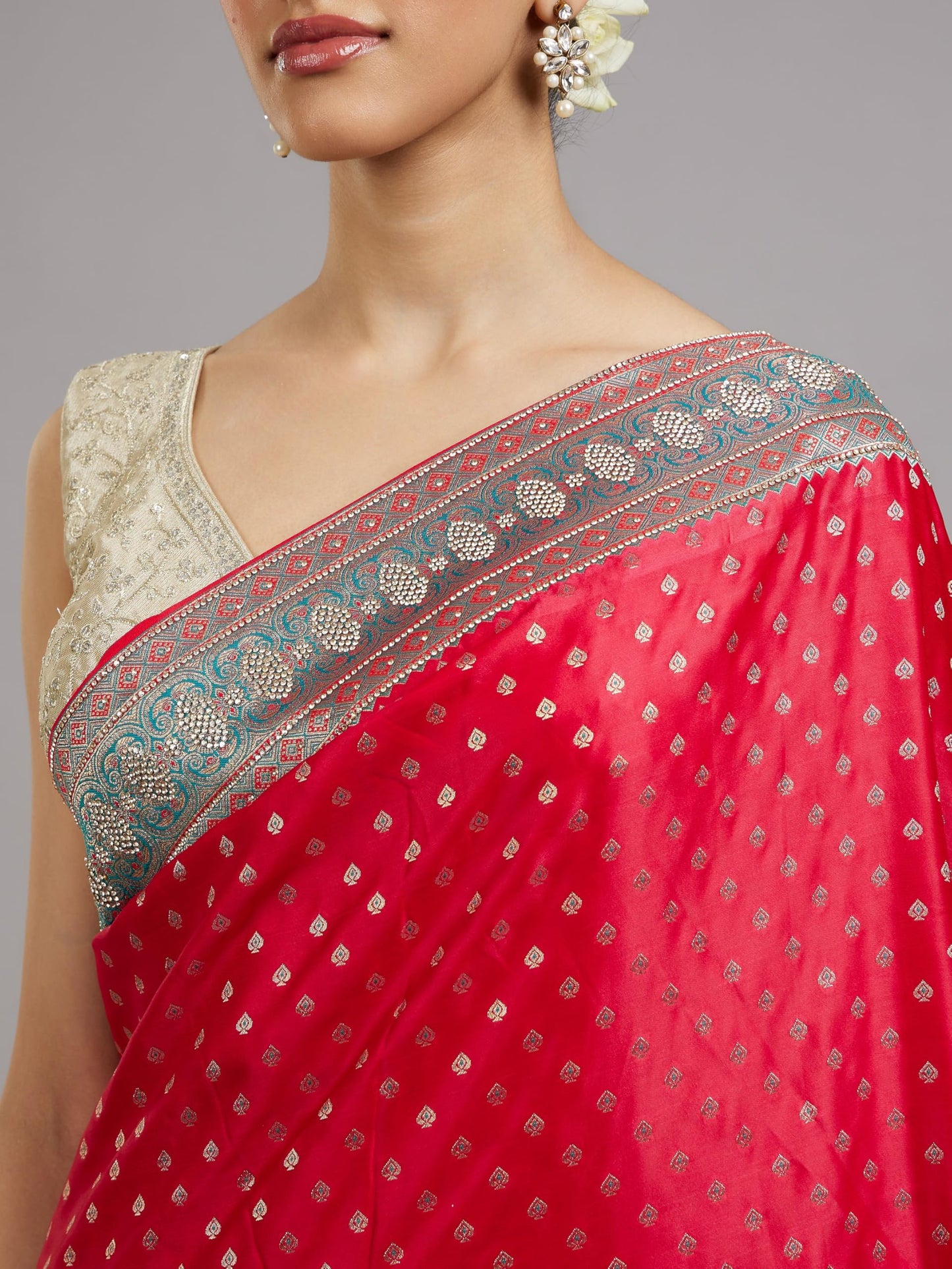 MOHEY Women's Art Silk Stone Work|Weave Saree with Blouse Piece(Pink)