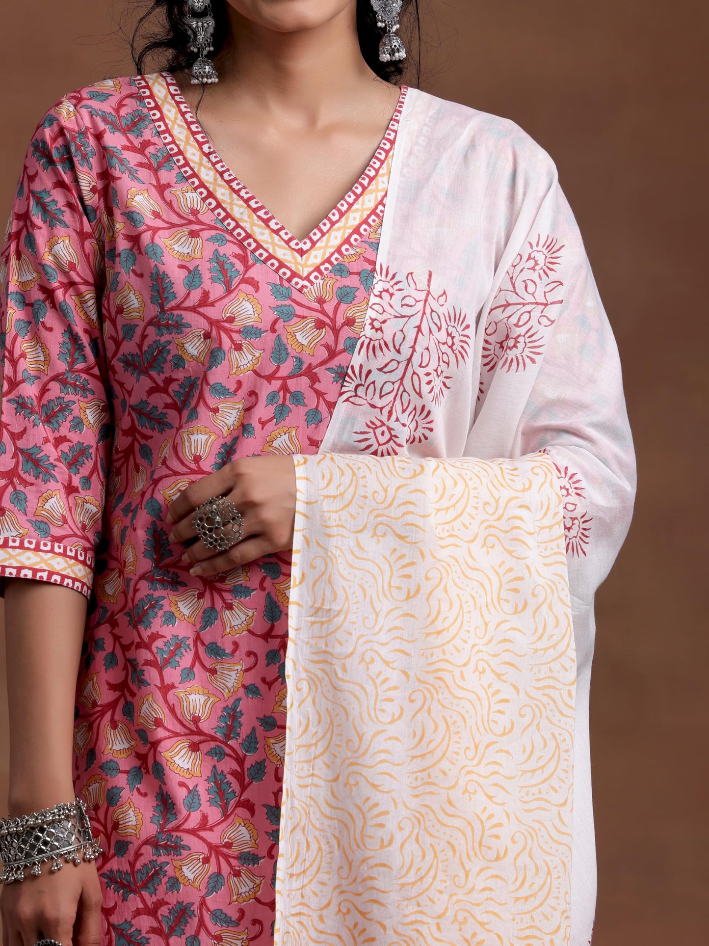 Libas Womens Printed Cotton Straight Kurta With Salwar and Dupatta