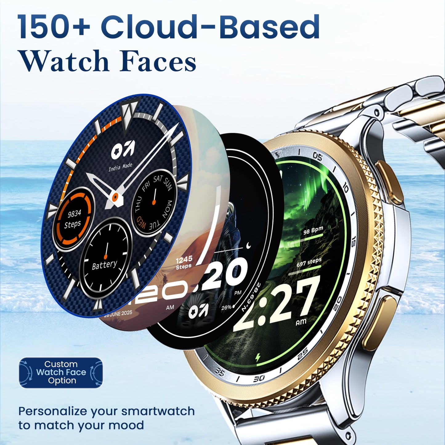 GOBOULT Newly Launched Pyro Smartwatch 1.43'' AMOLED Screen, BT Calling 5.3, 600 Nits Brightness, IP68, 150+ Watchfaces, 120+ Sports Modes, AI Voice Assistant, SpO2 Monitoring (Platinum Gold)
