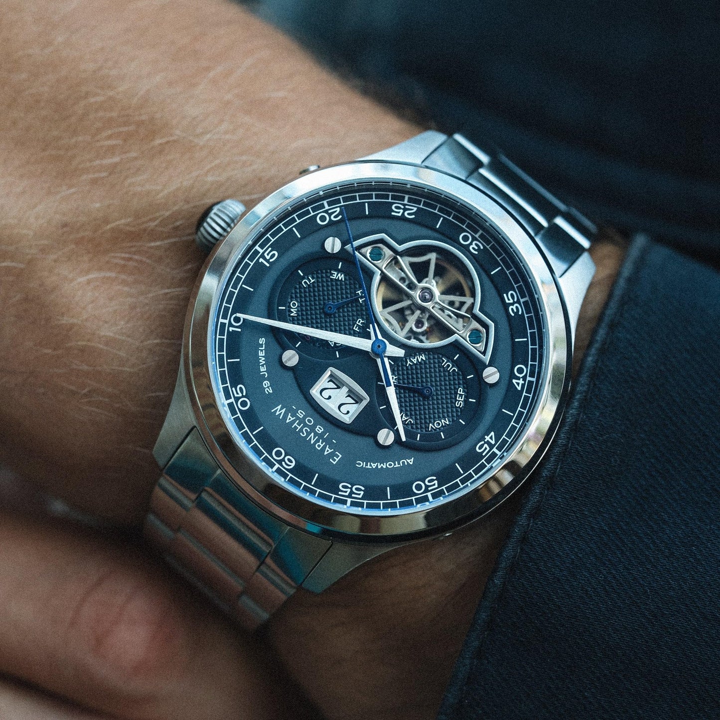 Earnshaw Baron Automatic Black Round Dial Men's Watch - ES-8187-11