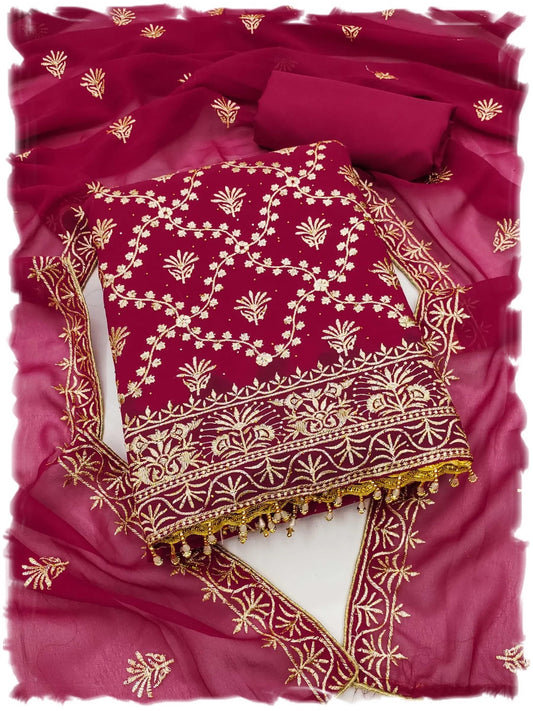 Pandadi Saree Women's Faux Georgette Embroidery Work Unstitched Dress Material