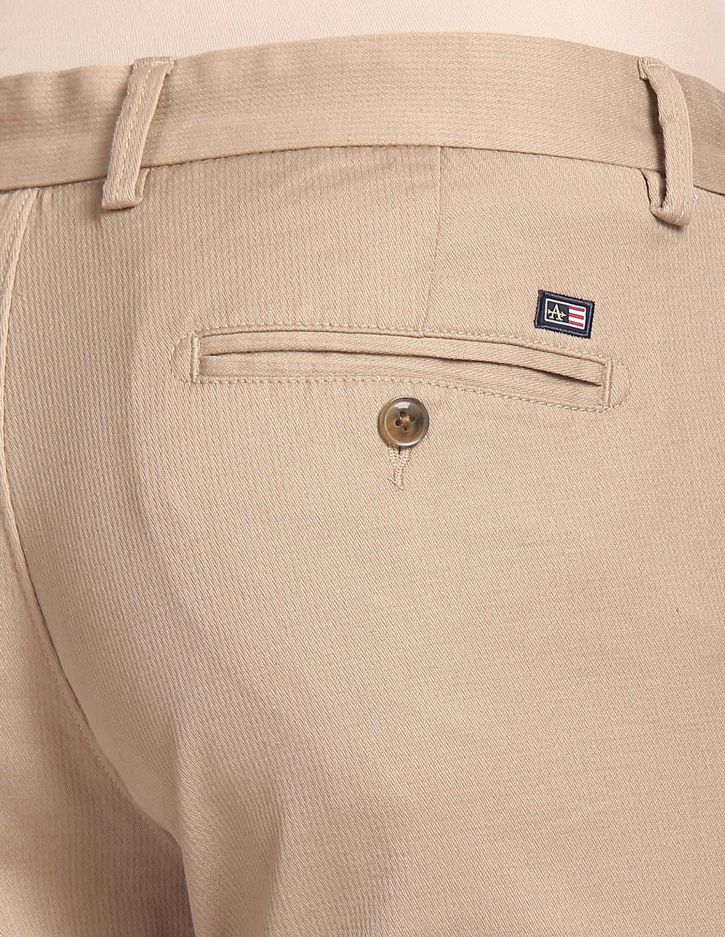 Arrow Sports Men's Mid Rise Solid Slim Fit Acrylic Casual Trouser Khaki, 32