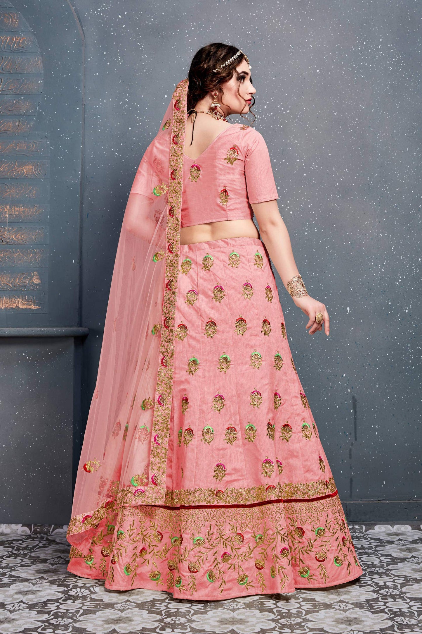 Zeel Clothing Women's Silk Semi stitched Lehenga Choli (7209-Baby Pink_Pink_Free Size)