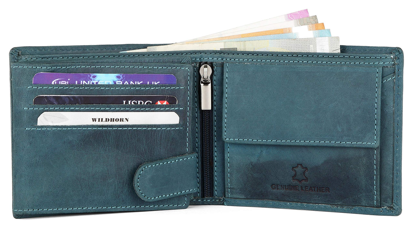 WildHorn Blue Leather Men's Wallet and Card Holder (RAKHIGIFT1173)