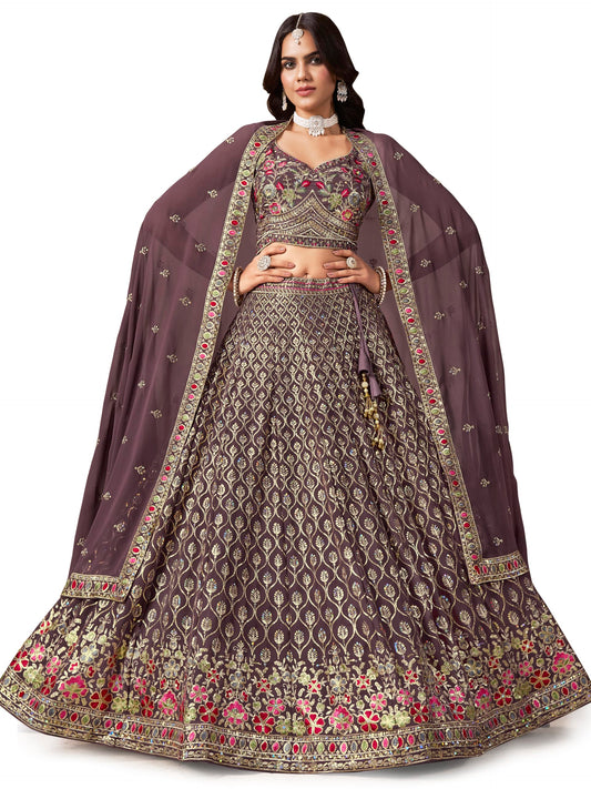 Zeel Clothing Women's Sequins and Thread Embroidered Work Georgette Lehenga Choli With Dupatta (5134-Women-Lehenga-Choli-Latest; Free size) (Light Purple)