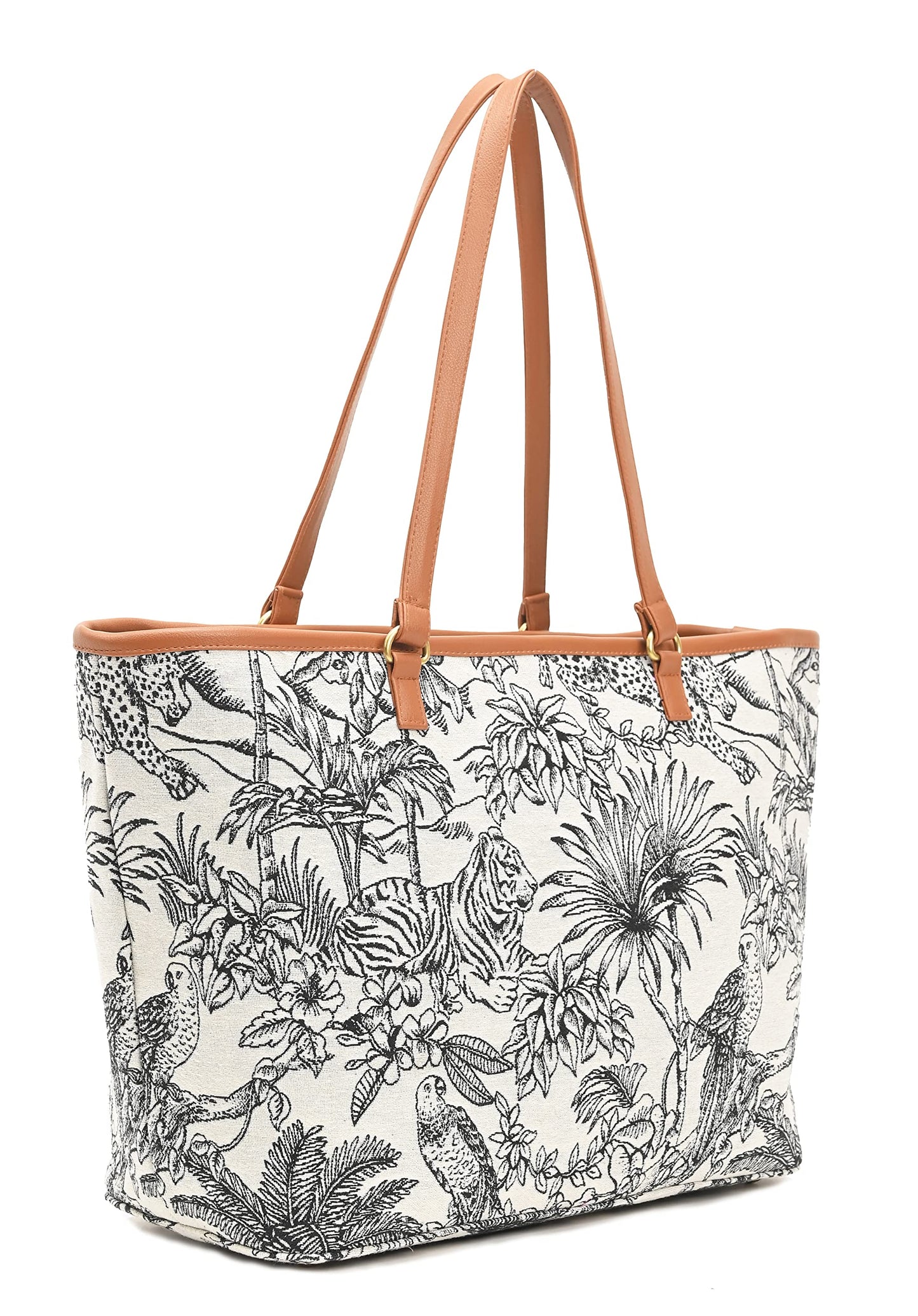 Boho Girl Toile Floral Tote for Women/Girl | Handbags with Double Handle | Printed Totes for Women | Ladies Purse | College Bag for Girls (Black)