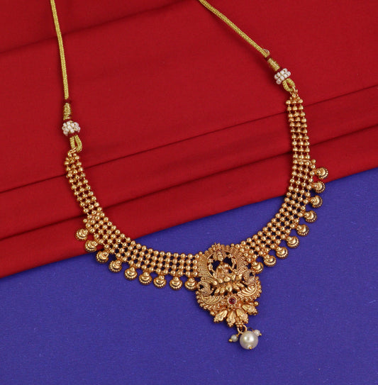 CUTE GOLD Antique Oxidised Plating Necklace With Earring For Women and Girls | Antique Temple Necklace Set for Women & Girls (AN-358)