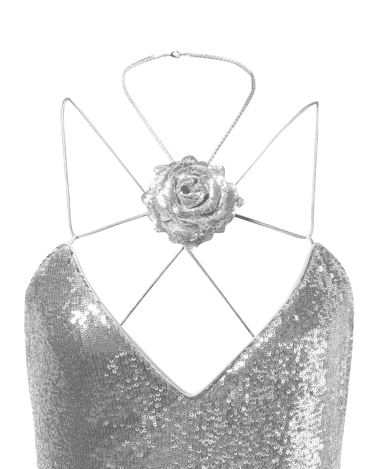 JW PEI Women's Heisey Sequinned Rosette Maxi Dress, Silver, 2